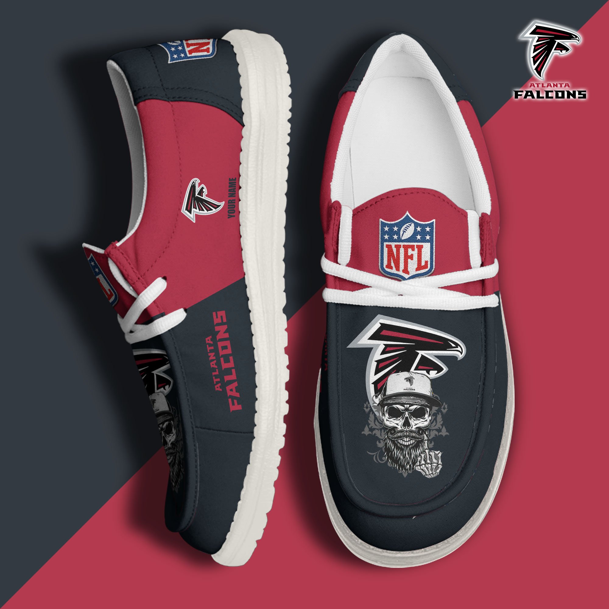 Atlanta Falcons H D White Canvas Loafer Shoes Custom Your Name, Sport Canvas Loafer Shoes
