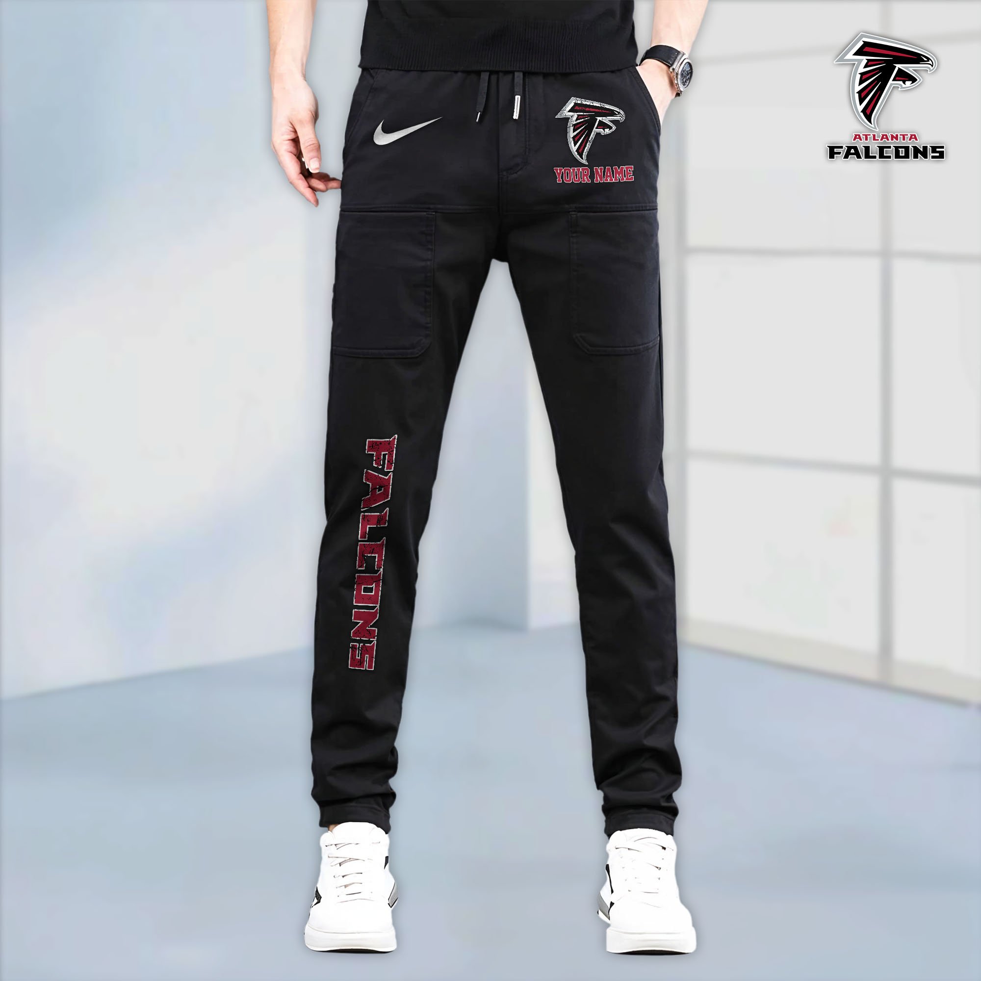 Atlanta Falcons High Stretch Multi Pocket Durable Cargo Pants - Long Custom Name 