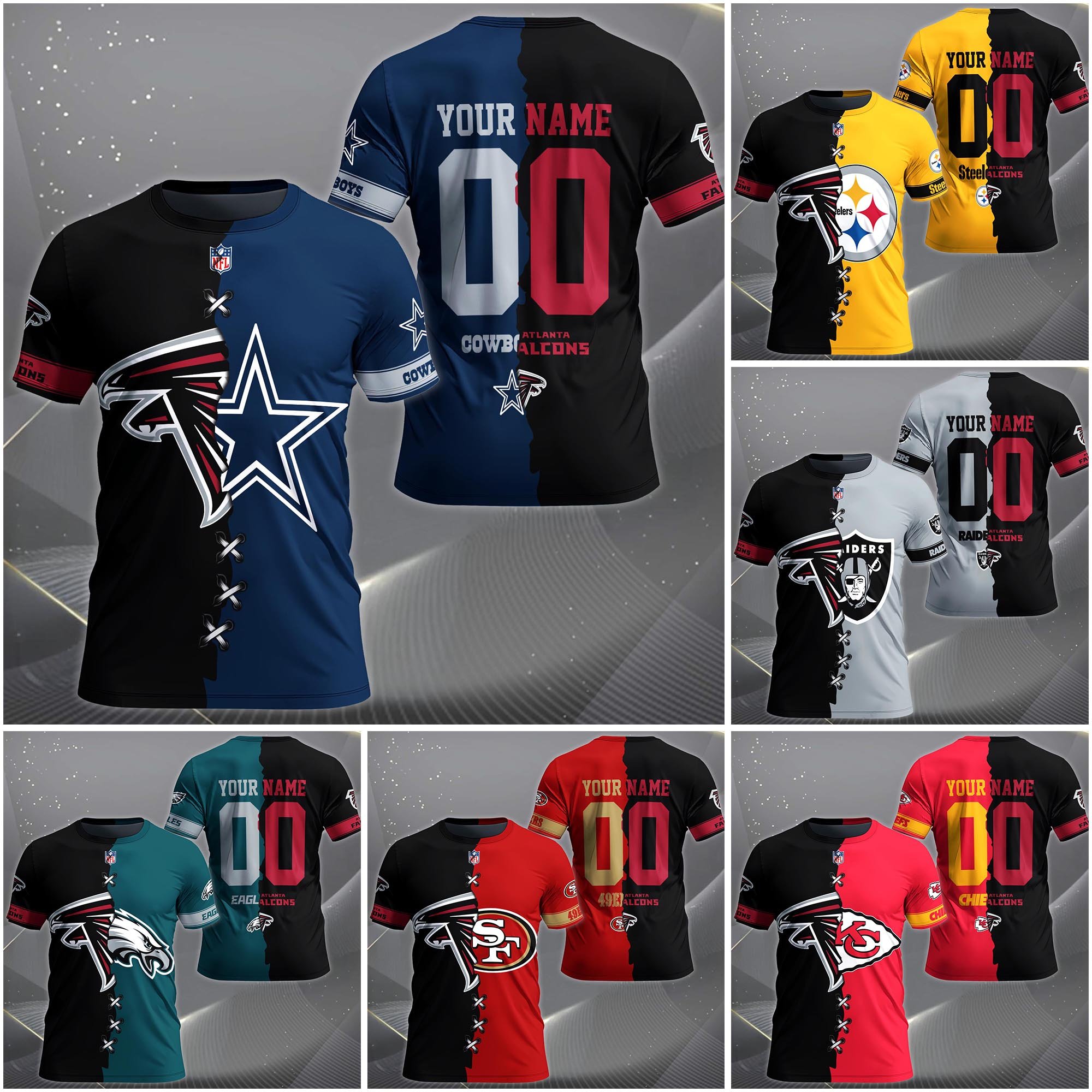 Atlanta Falcons House Divided T-Shirt Custom Name 2025 Version, Number And Team, Sport Shirts For Fan