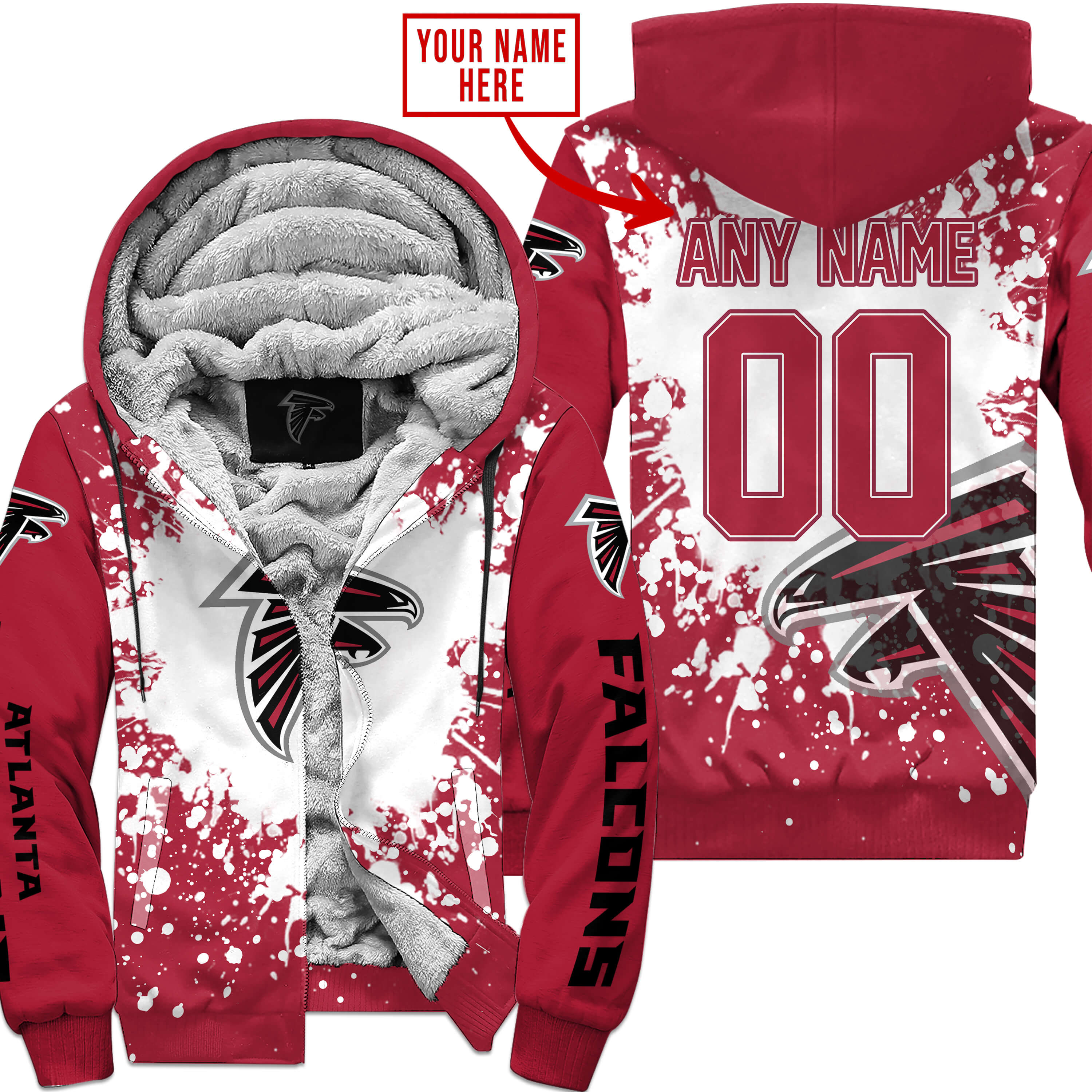 Atlanta Falcons Fleece Hoodie Jacket 2025 Versions Custom Your Name And Number, Sport Jacket, Football Fan Gift 