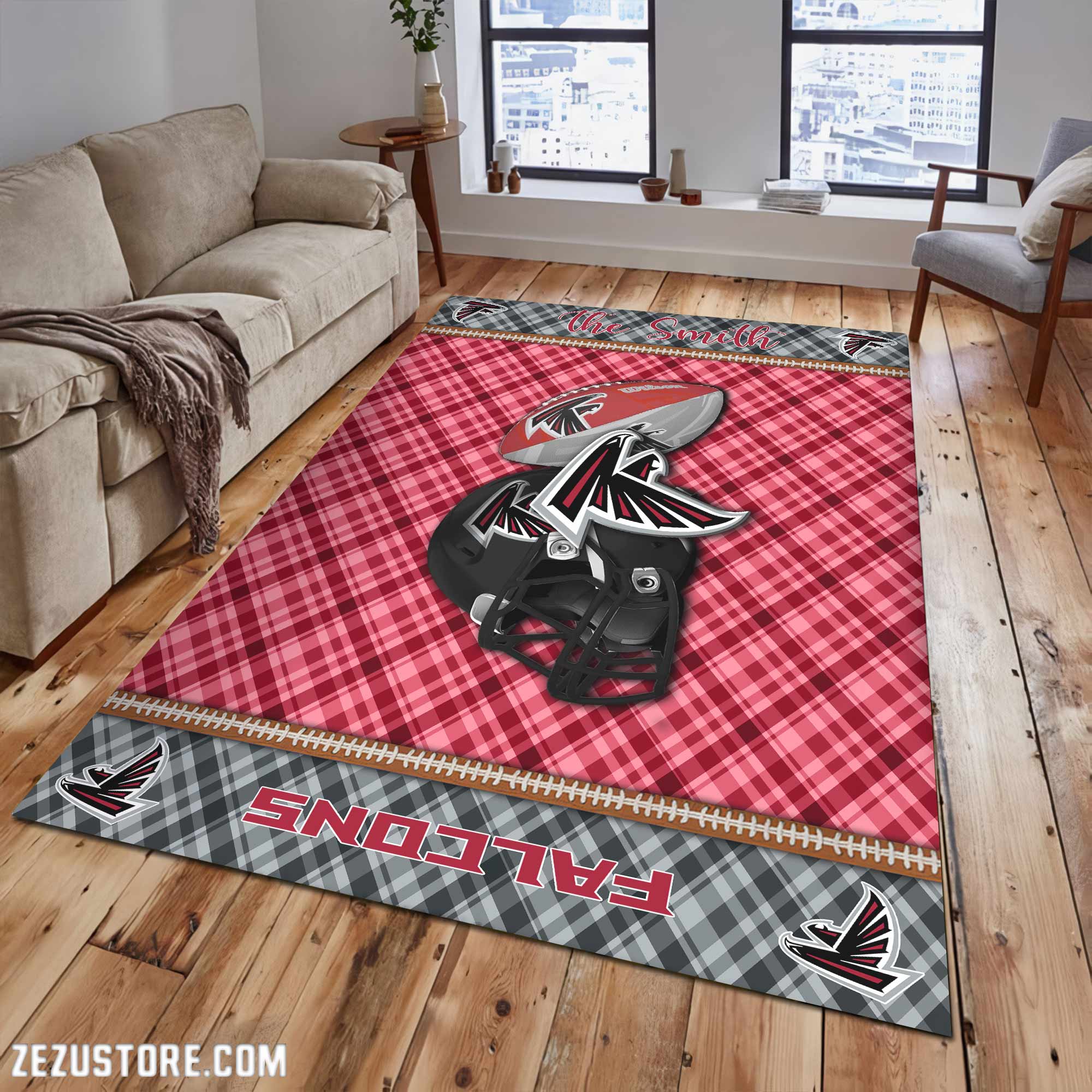 Atlanta Falcons Living Room Rug Custom Your Name, Football Team Living Room Rug 2025 Versions, Football Fan Gifts 