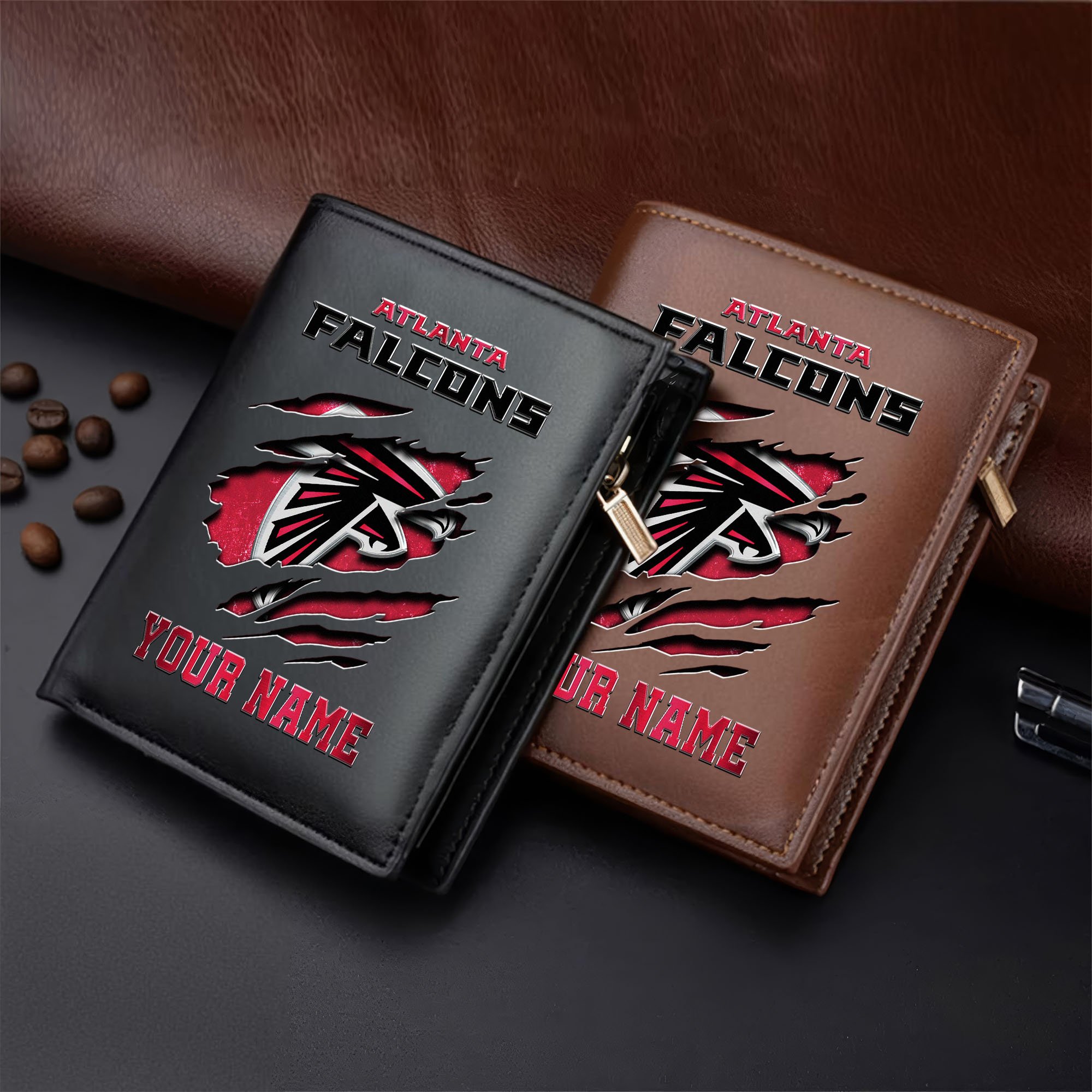Atlanta Falcons Men Wallet Custom Your Name, Football Team Men Wallet For Fans, Gifts For Football Lovers