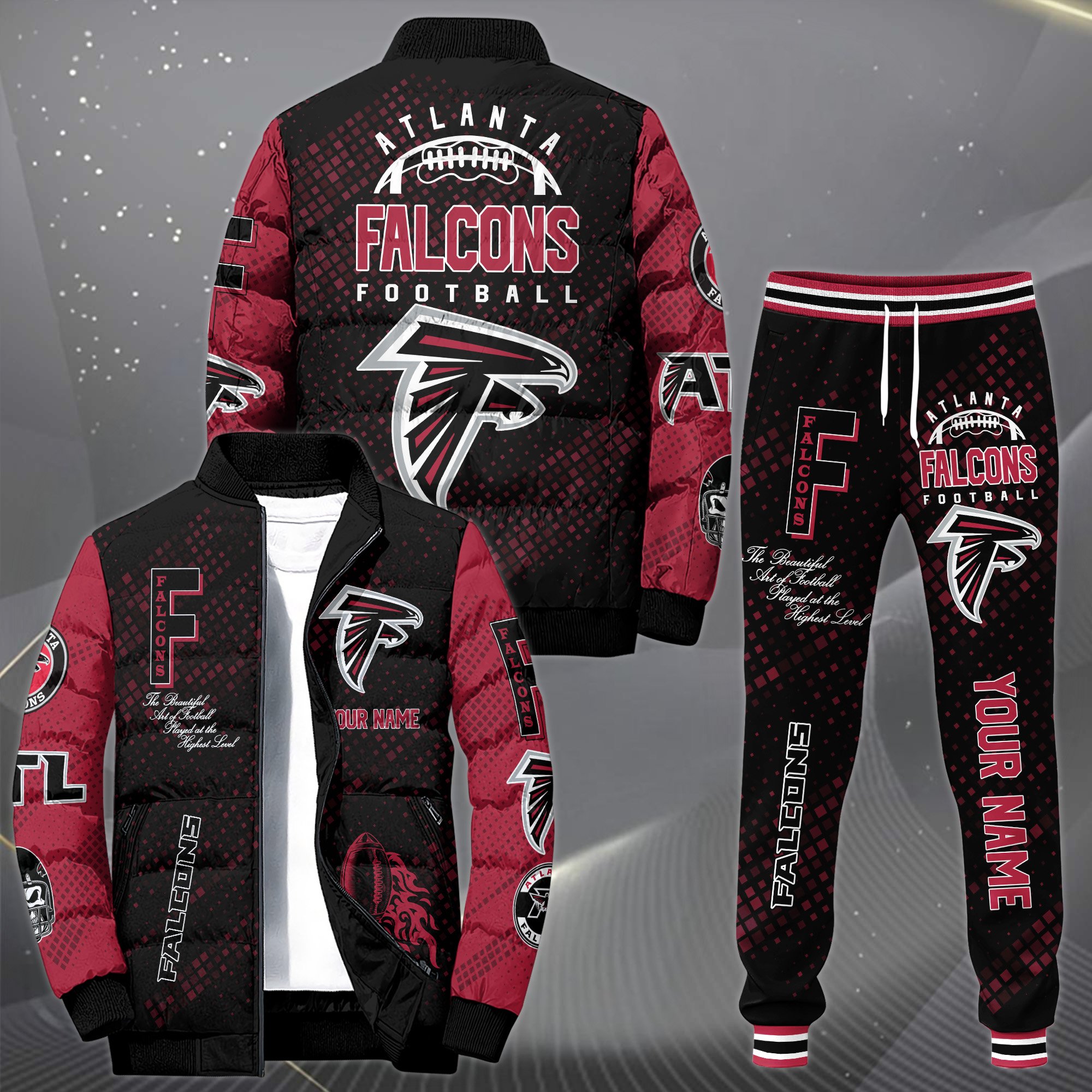 Atlanta Falcons Puffer Jacket And Sweatpants Custom Your Name 2025 Version, Sport Jacket, Football Fan Gifts EHIVM 62602