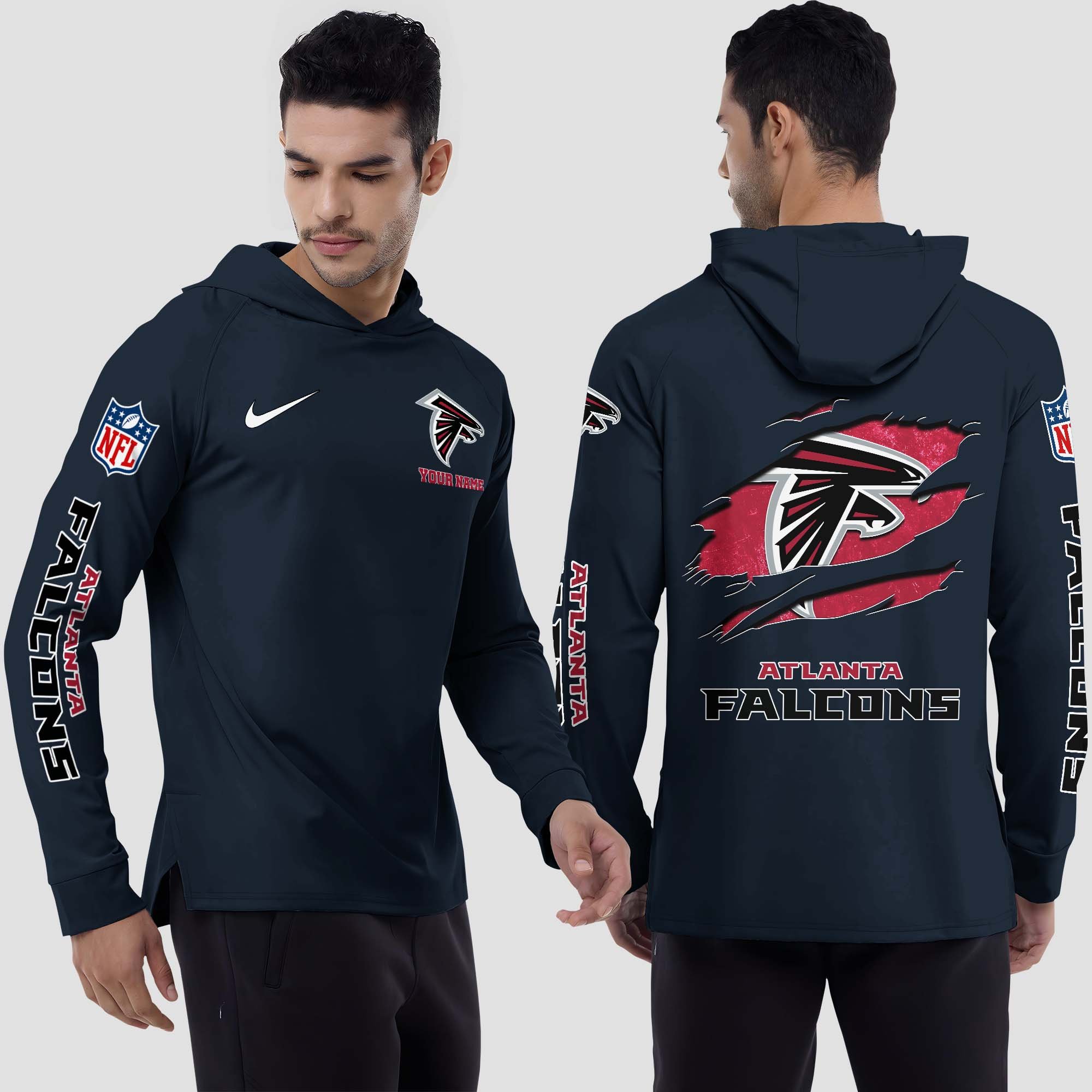 Atlanta Falcons Split Hem Hoodie Custom Your Name, Sport Hoodie, Sport Gifts For Fan