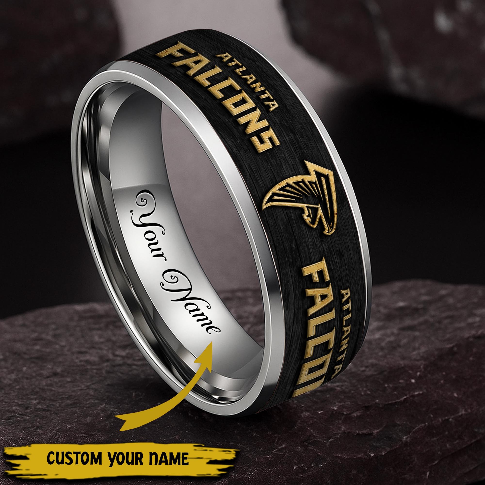 Atlanta Falcons Stainless Steel Rings Comes With Box Custom Your Name 2025 Versions, Gifts For Fan