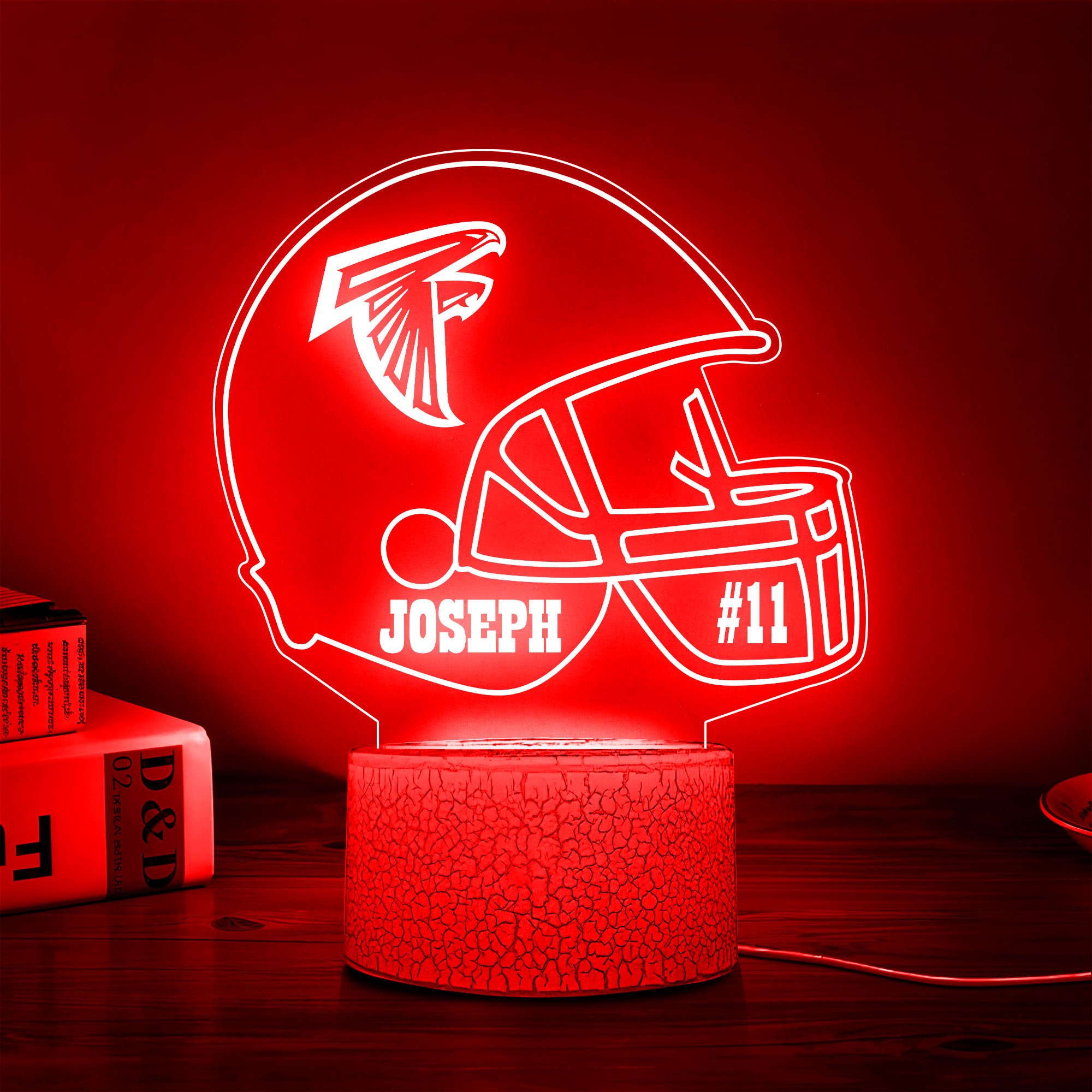 Atlanta Falcons Team 3D Led Lamp Custom Number And Name, Led Lamp For Sport Fans 