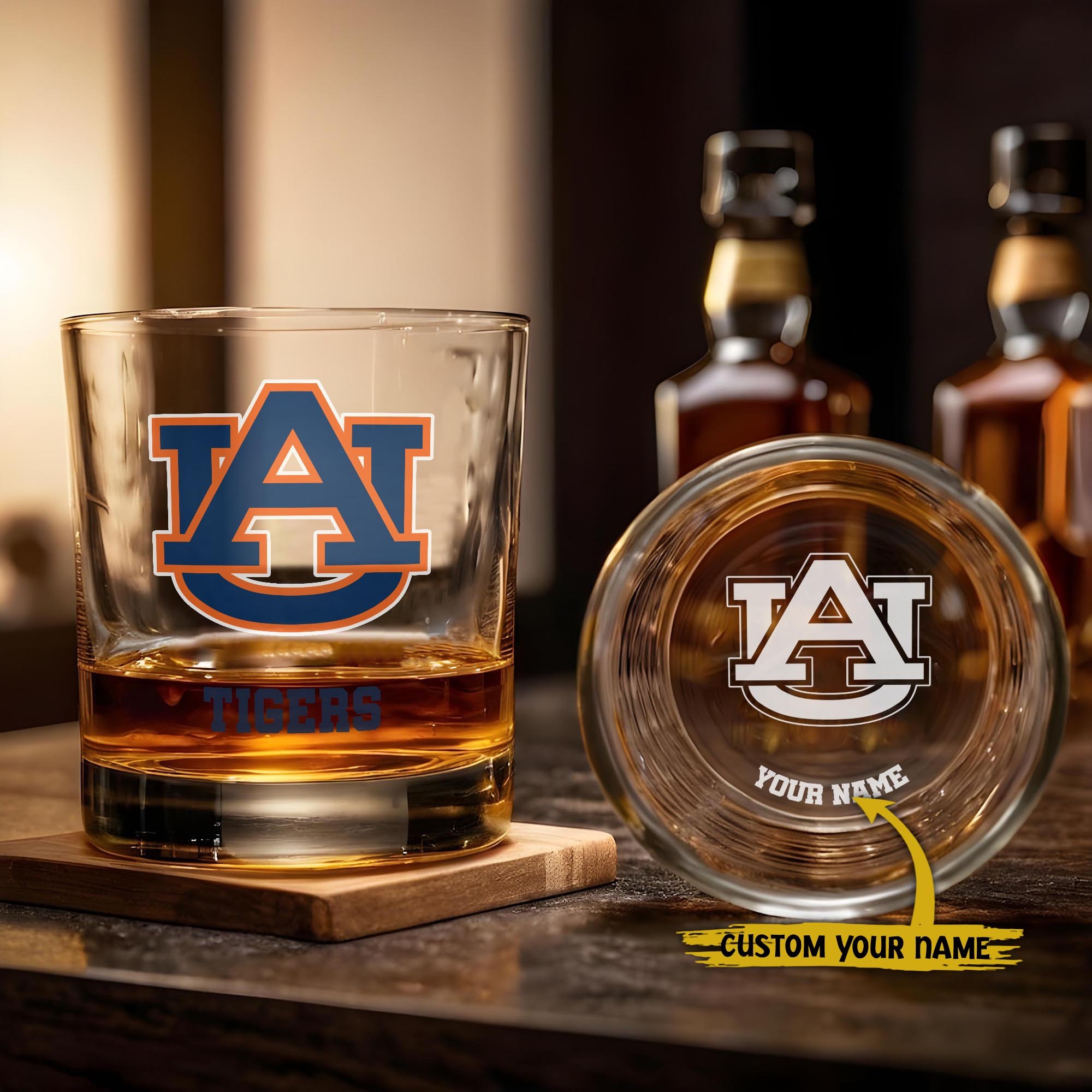Auburn Tigers Engraved Whiskey Glass Custom Your Name, Groomsman 11Oz Whiskey Glass, Football Gift, Gifts For Dad