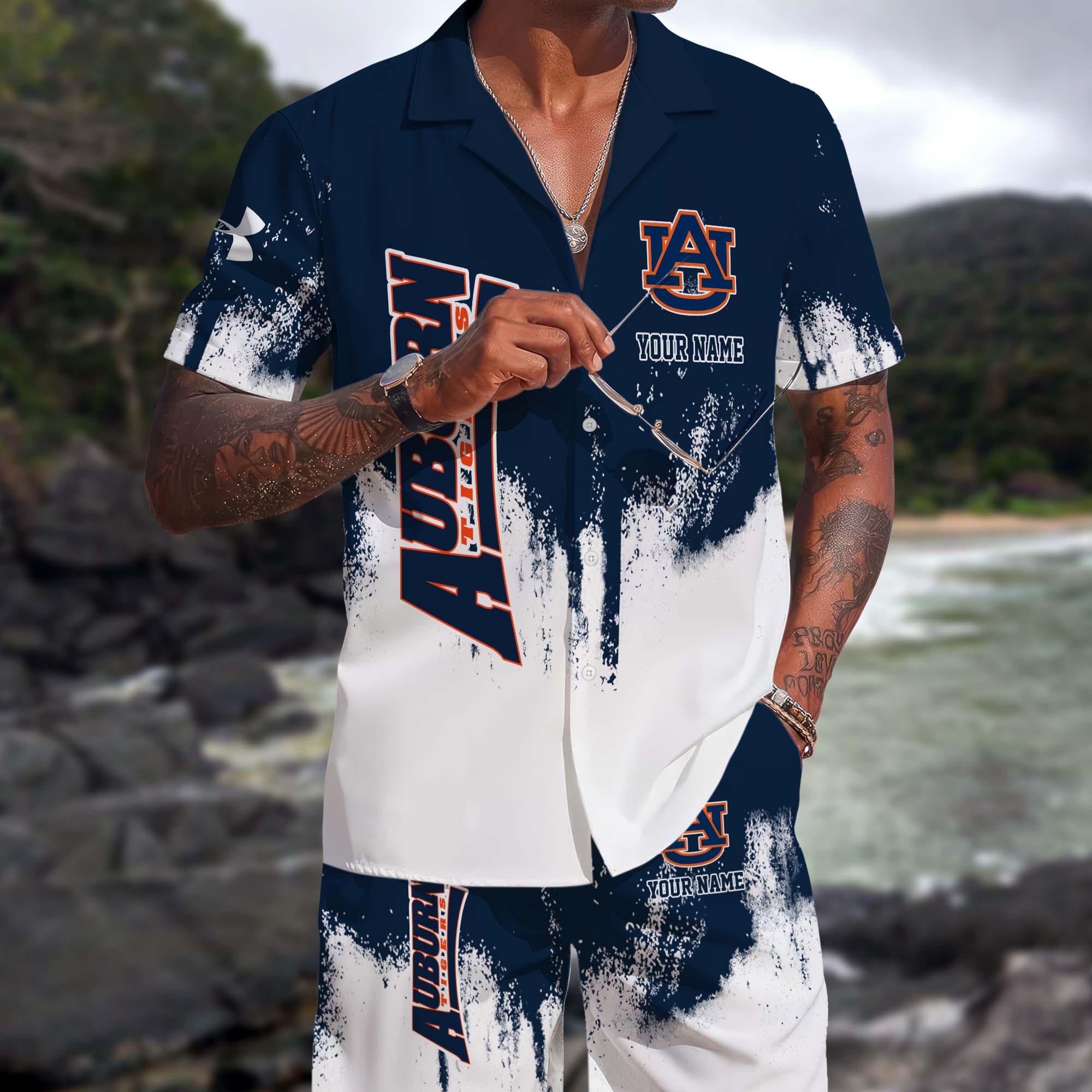 Auburn Tigers Hawaiian Shorts Set Custom You Name, Sports Shorts, Gifts For Fan