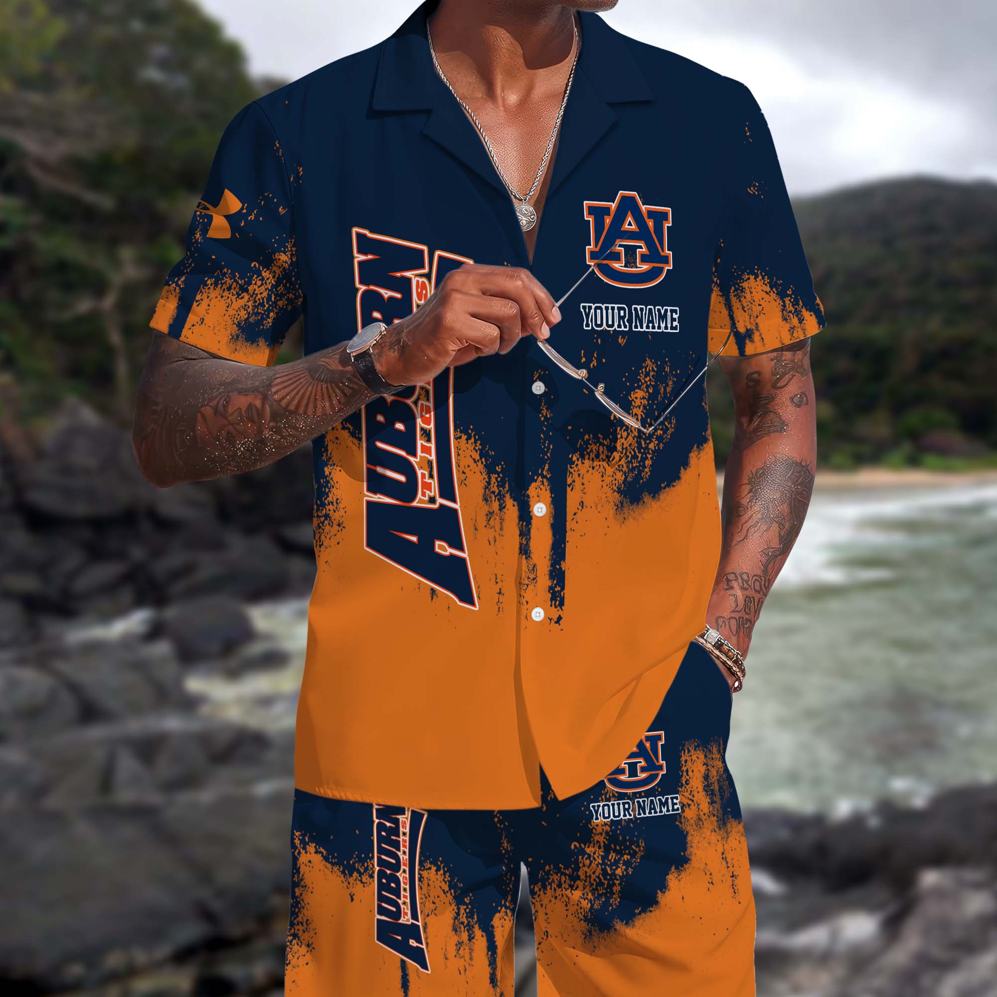 Auburn Tigers Hawaiian Shorts Set Custom You Name, Sports Shorts, Gifts For Fan