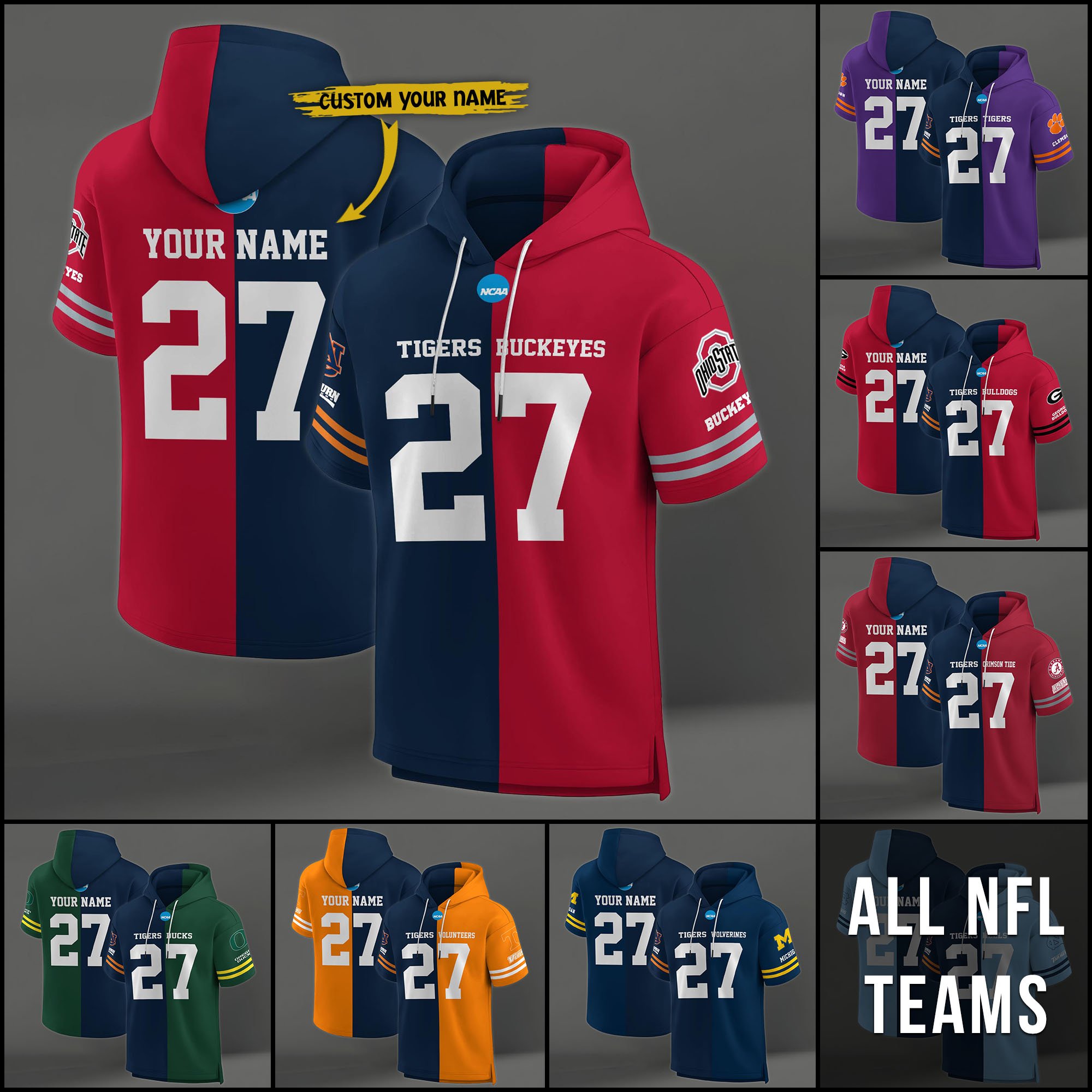 Auburn Tigers House Divided Hoodie Custom Name, Number And Team, Hoodie For Football Fans