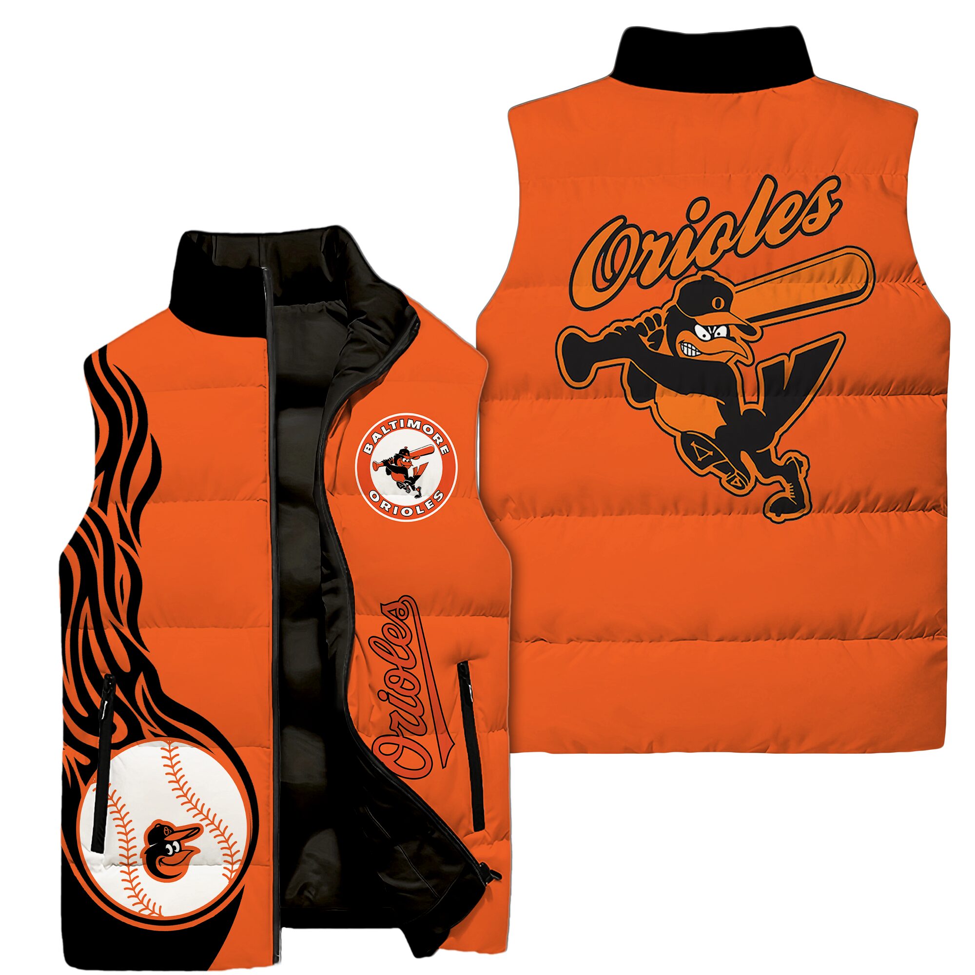 Baltimore Orioles MLB Style Sleeveless Puffer Jacket For Fans