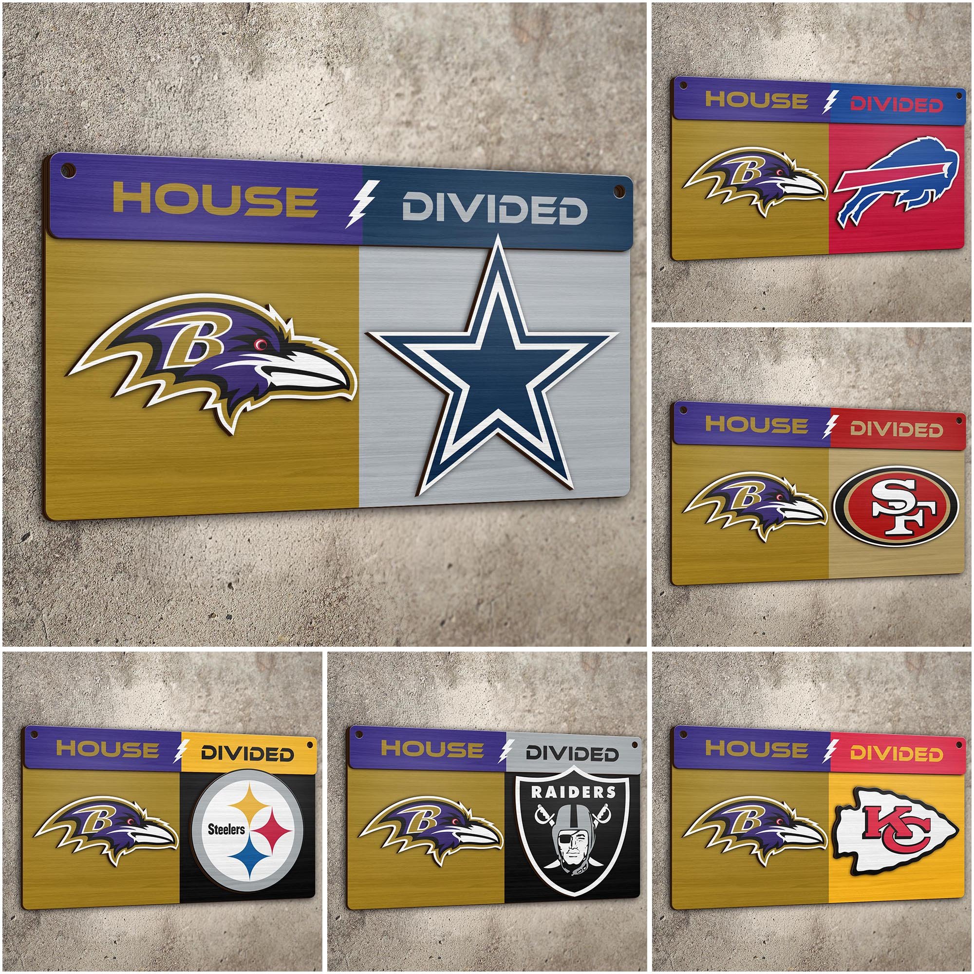 Baltimore Ravens 2 Layers Woodsign Choose Any Team, House Divided Sign, Wall Hangings