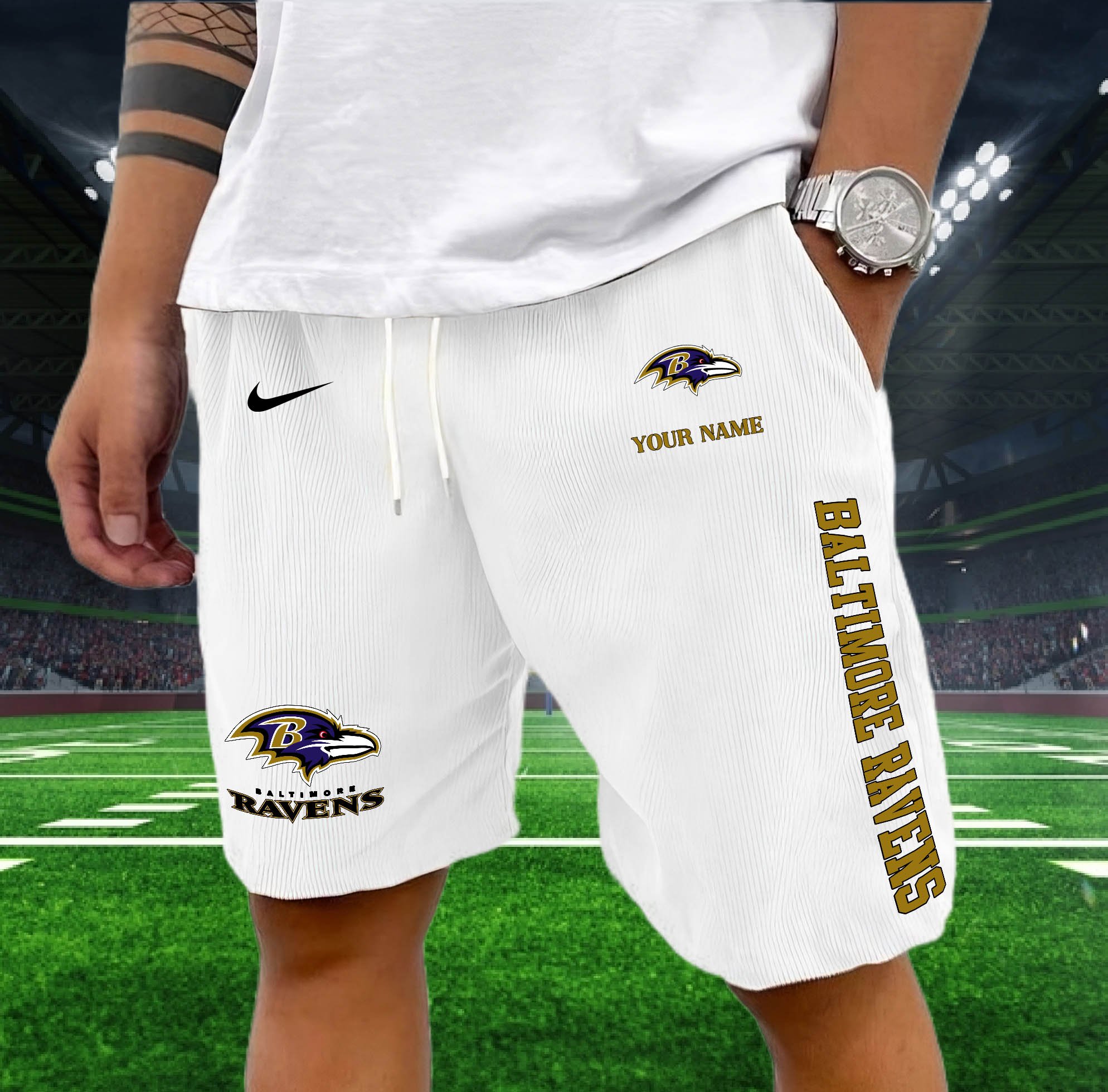 Baltimore Ravens Corduroy Shorts Custom You Name, Sport Corduroy Shorts, Gifts For Fan