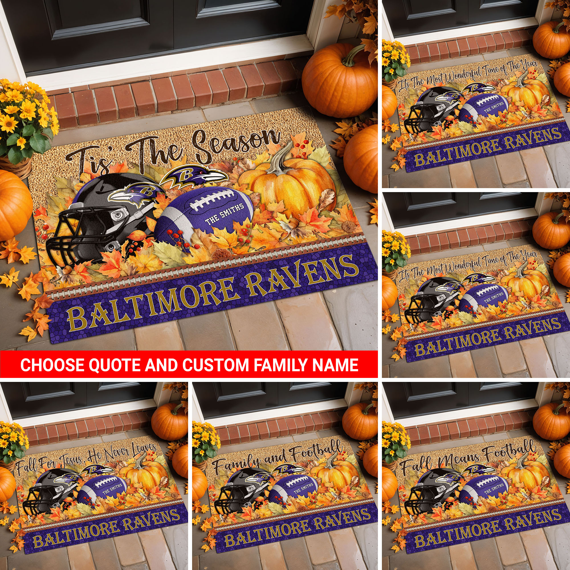 Baltimore Ravens Doormat Custom Your Family Name And Choose Your Quotes, Sport Doormat, Sport Gifts For Fan