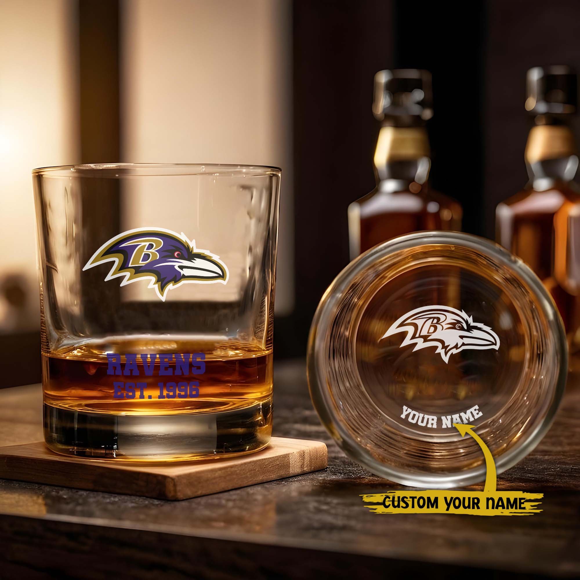 Baltimore Ravens Engraved Whiskey Glass Custom Your Name, Groomsman 11Oz Whiskey Glass, Football Gift, Gifts For Dad