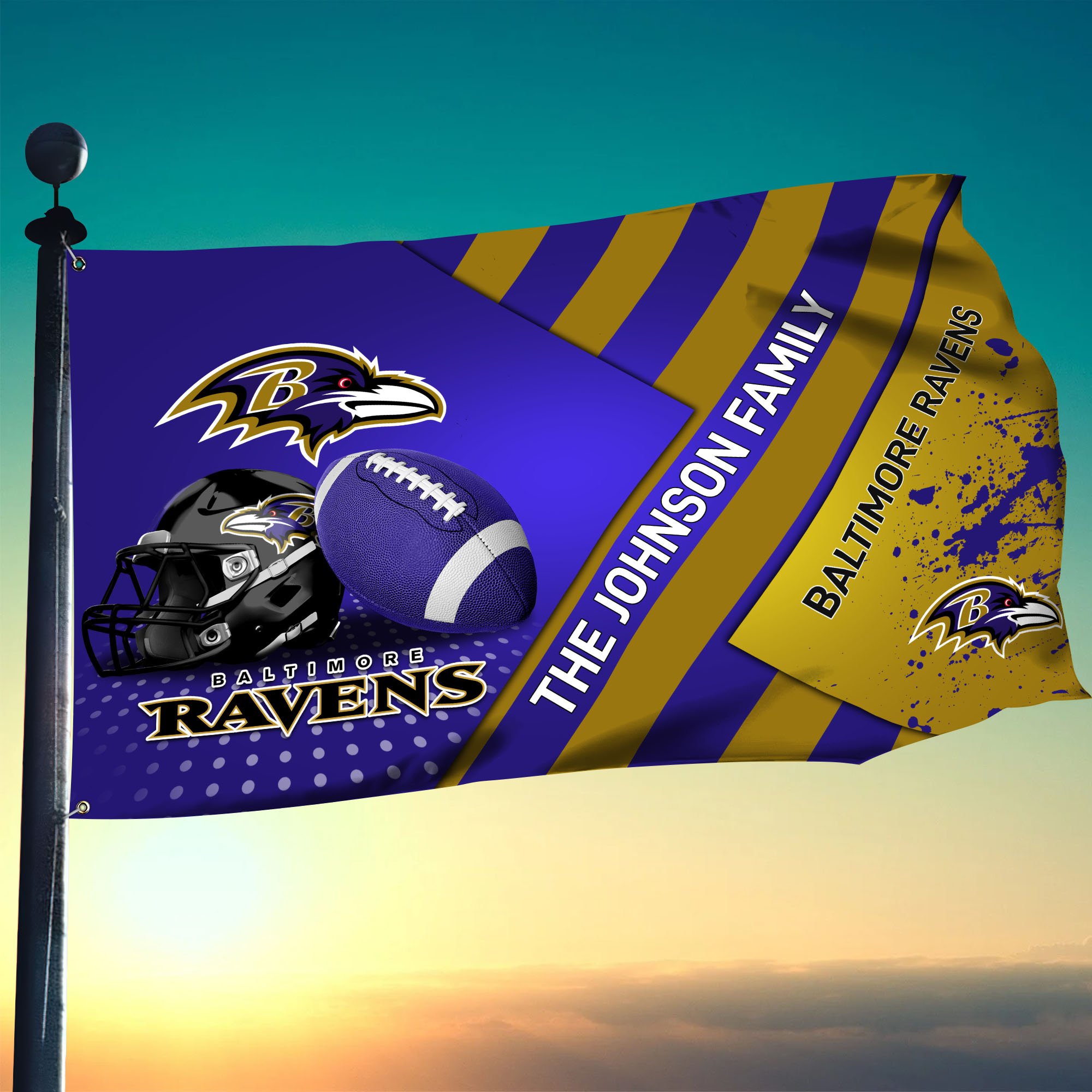Baltimore Ravens Flag 3X5ft 4X6ft Custom Your Family Name, Sport Team Flag, Sport Gifts