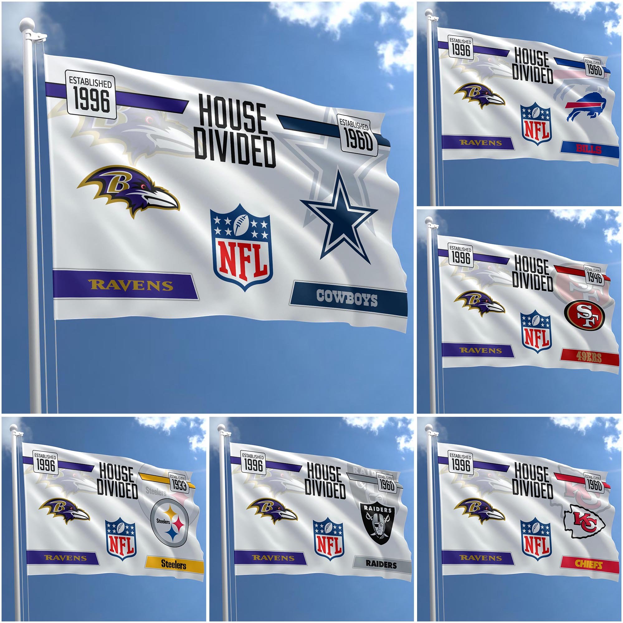 Baltimore Ravens Flag 3X5ft Choose Any Team, House Divided Flag, Home Decors