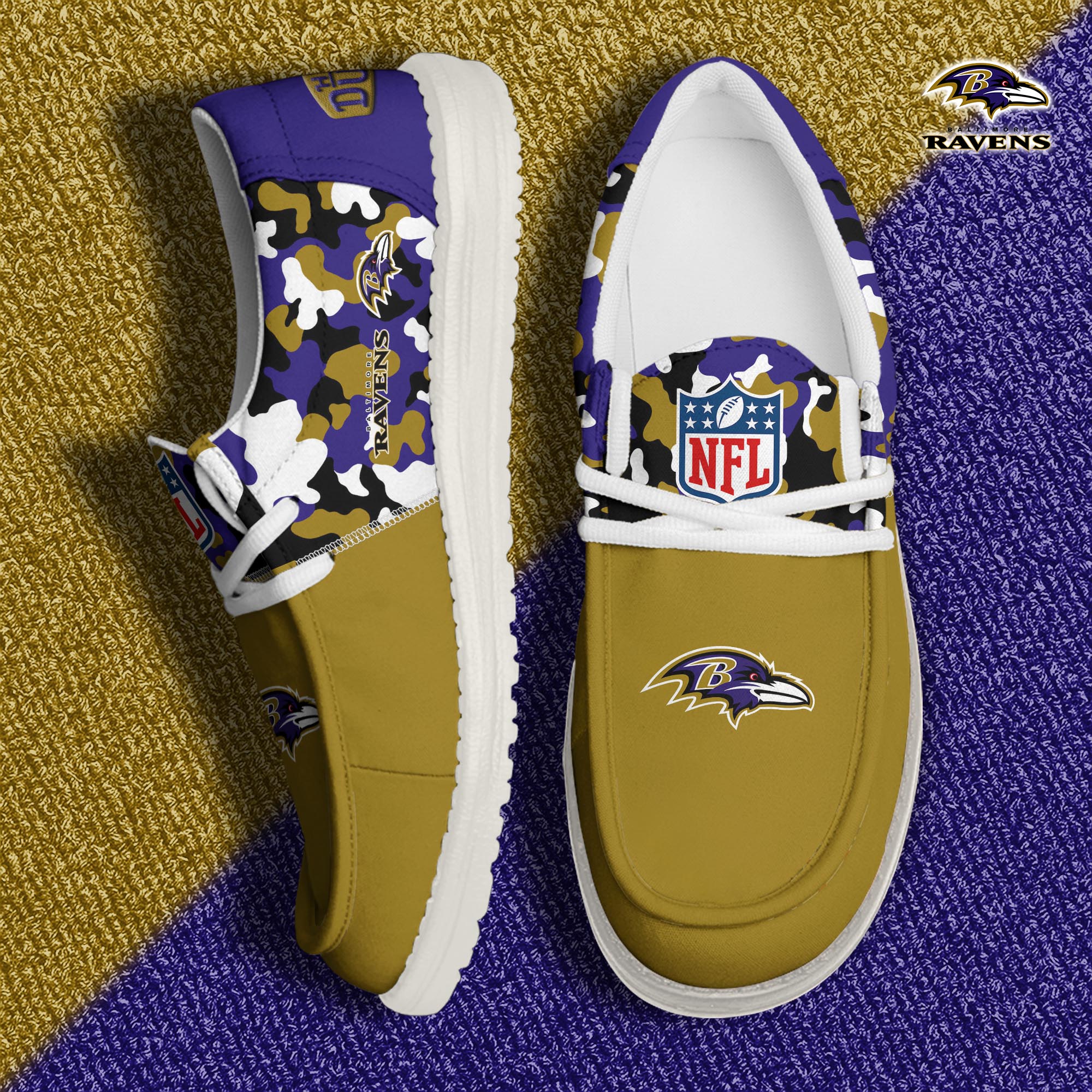 Baltimore Ravens Football Hey Dude Canvas Loafer Shoes Custom Your Name, Sport Shoes For Fan, Fan Gifts