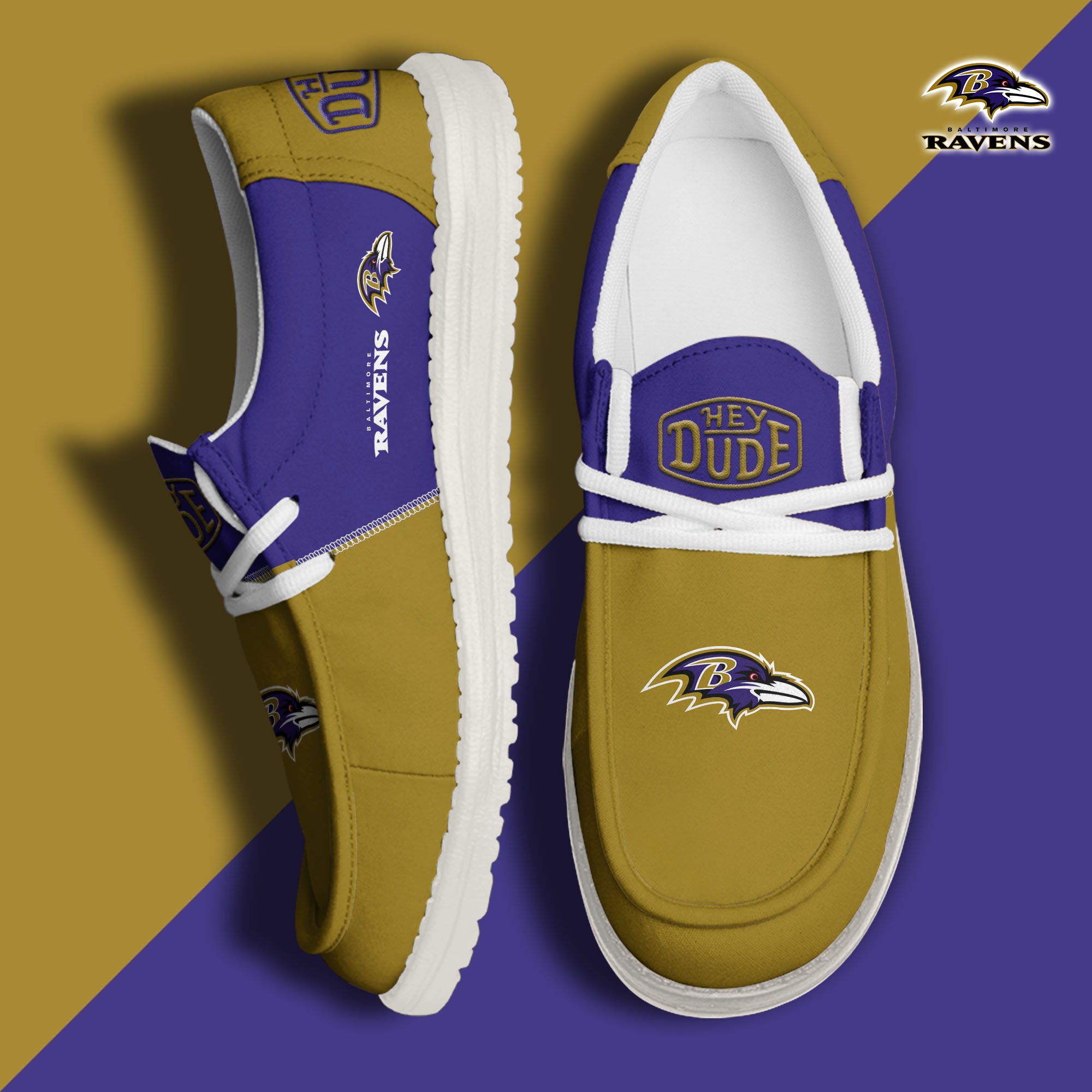 Baltimore Ravens Football Hey Dude Canvas Loafer Shoes Custom Your Name, Sport Shoes For Fan, Fan Gifts