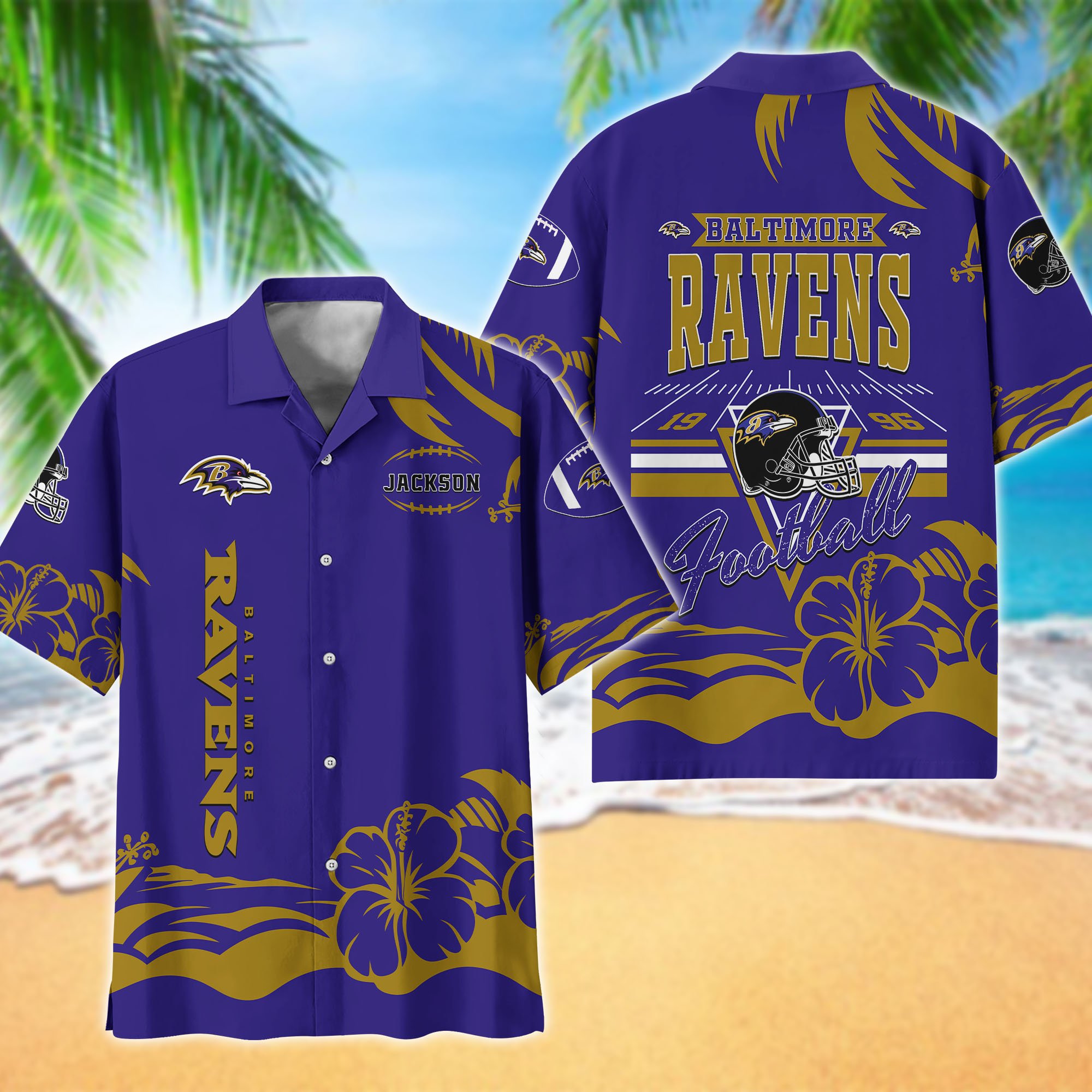 Baltimore Ravens Hawaiian Shirt Personalized Your Name, Sports Gifts For Fans, Sport Team Hawaii Shirt, Sports Lover Gifts