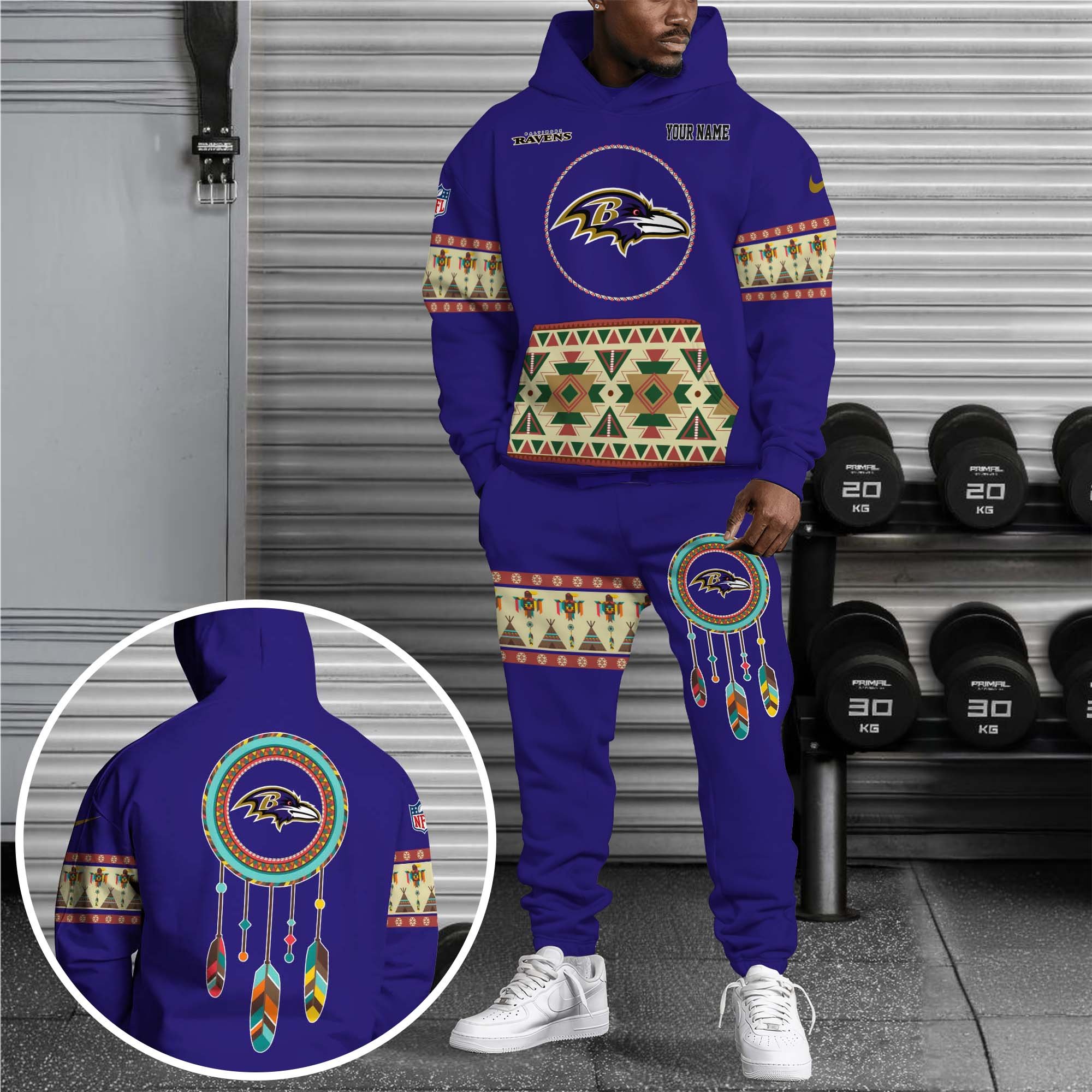 Baltimore Ravens Hoodie Sweatpants Set Custom Your Name, Sport Hoodie Sweatpants Set, Sport Gifts For Fan