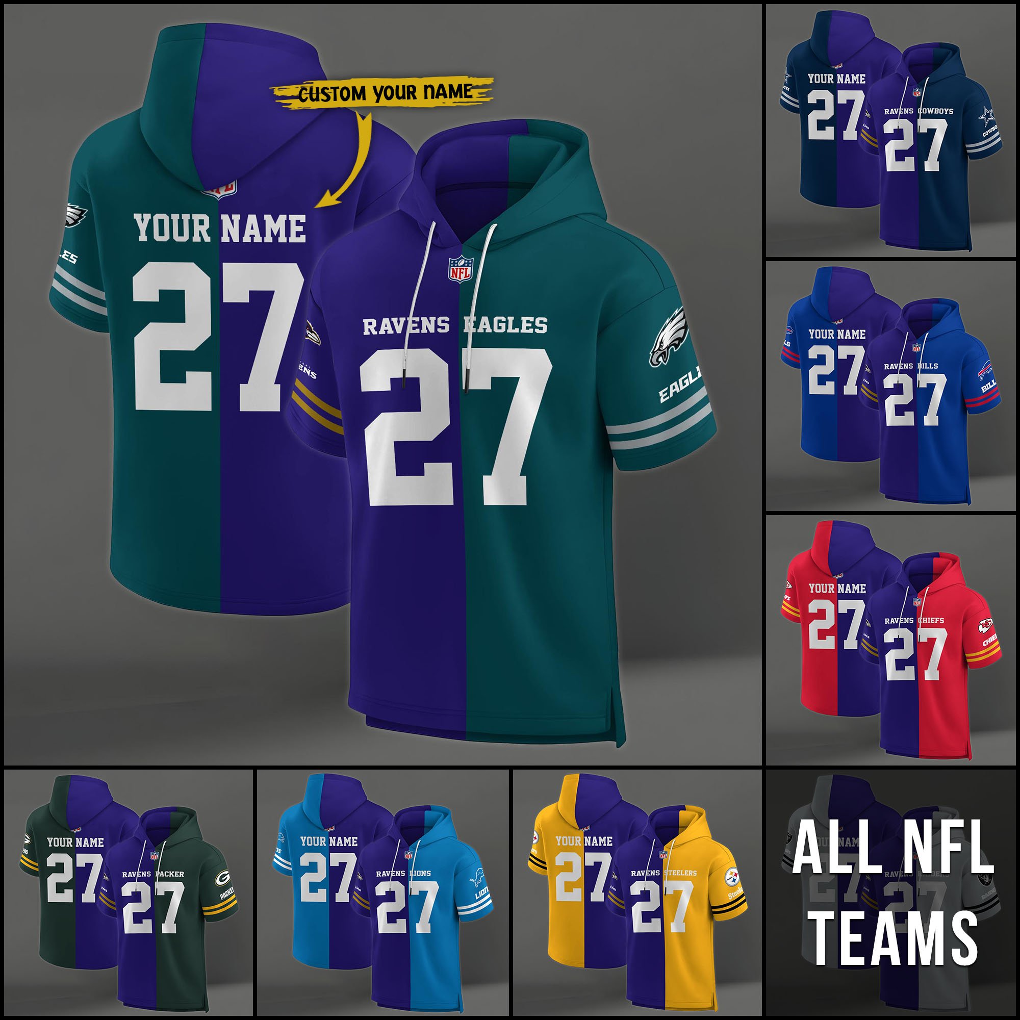 Baltimore Ravens House Divided Hoodie Custom Name, Number And Team, Hoodie For Football Fans