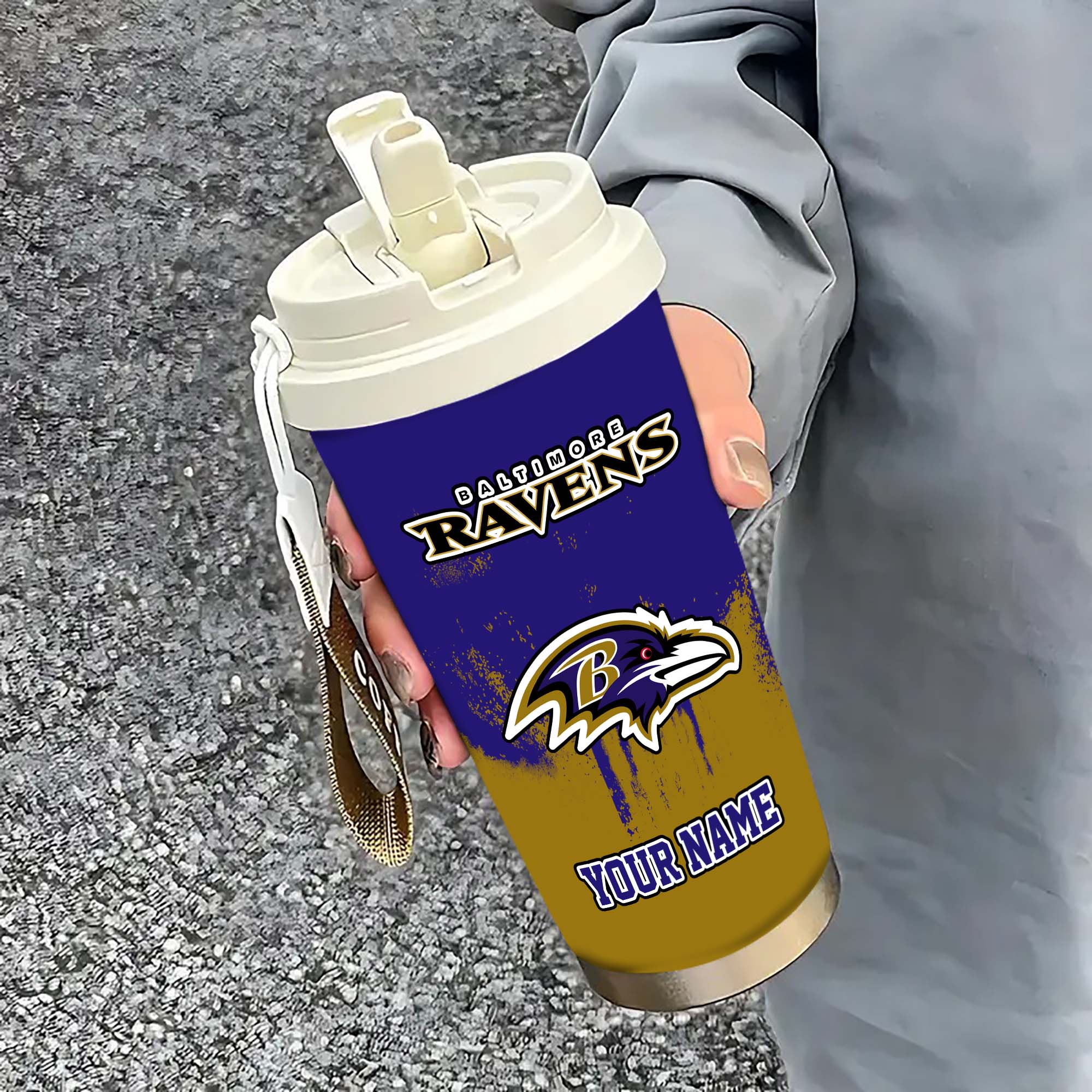 Baltimore Ravens Insulated Coffee Mug With Straw And Lid, Portable Coffee Travel Mug For Car, Fan Gifts