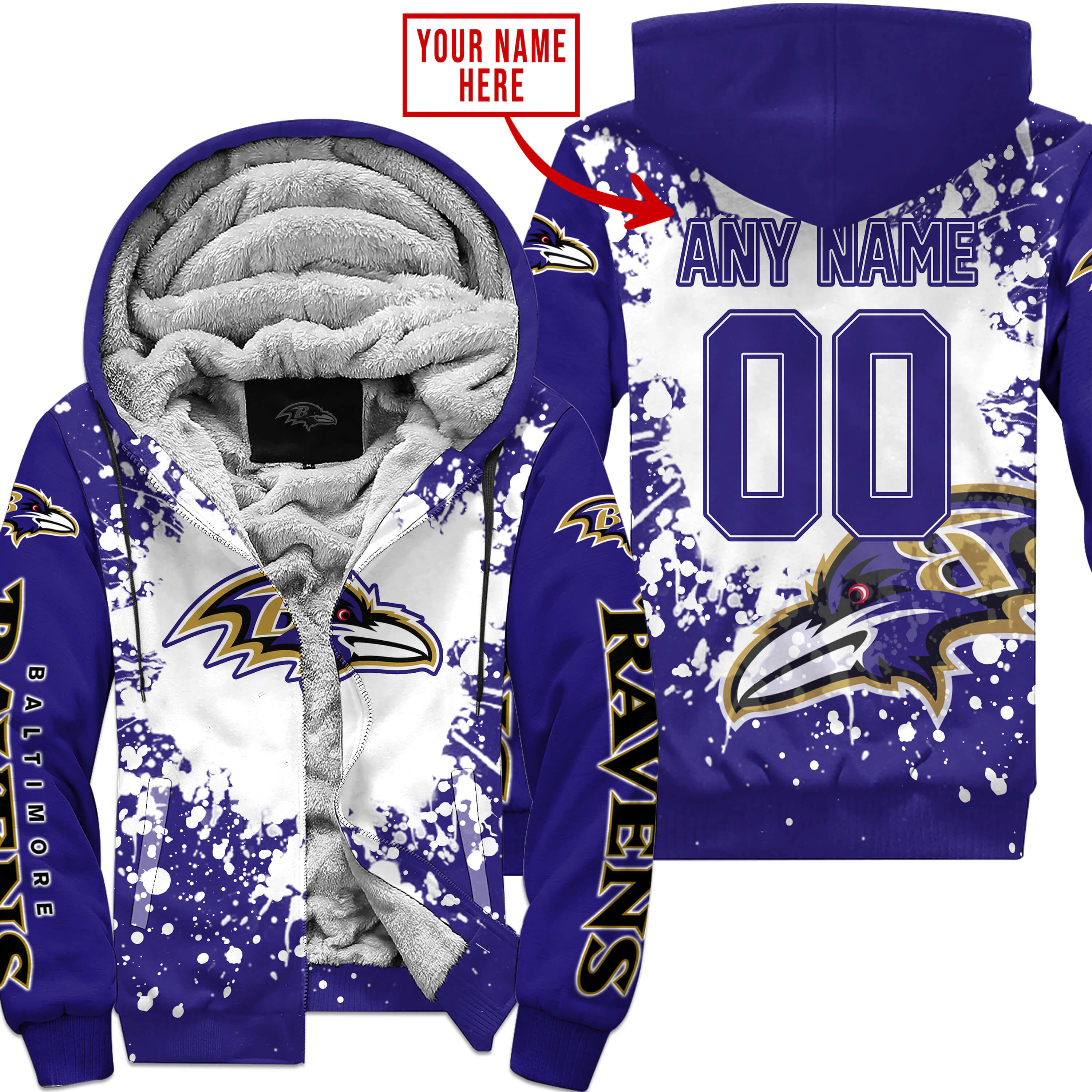 Baltimore Ravens Fleece Hoodie Jacket 2025 Versions Custom Your Name And Number, Sport Jacket, Football Fan Gift 