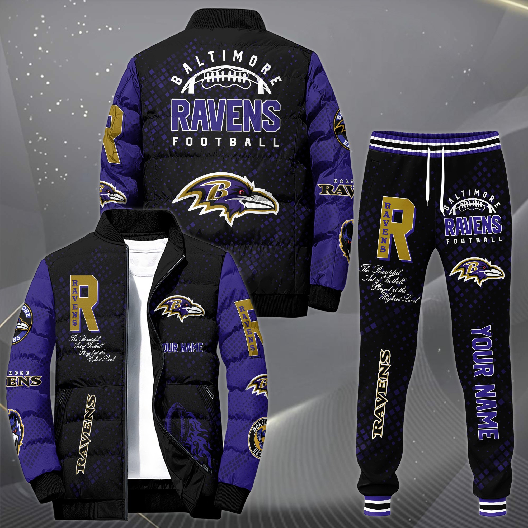 Baltimore Ravens Puffer Jacket And Sweatpants Custom Your Name 2025 Version, Sport Jacket, Football Fan Gifts EHIVM 62602