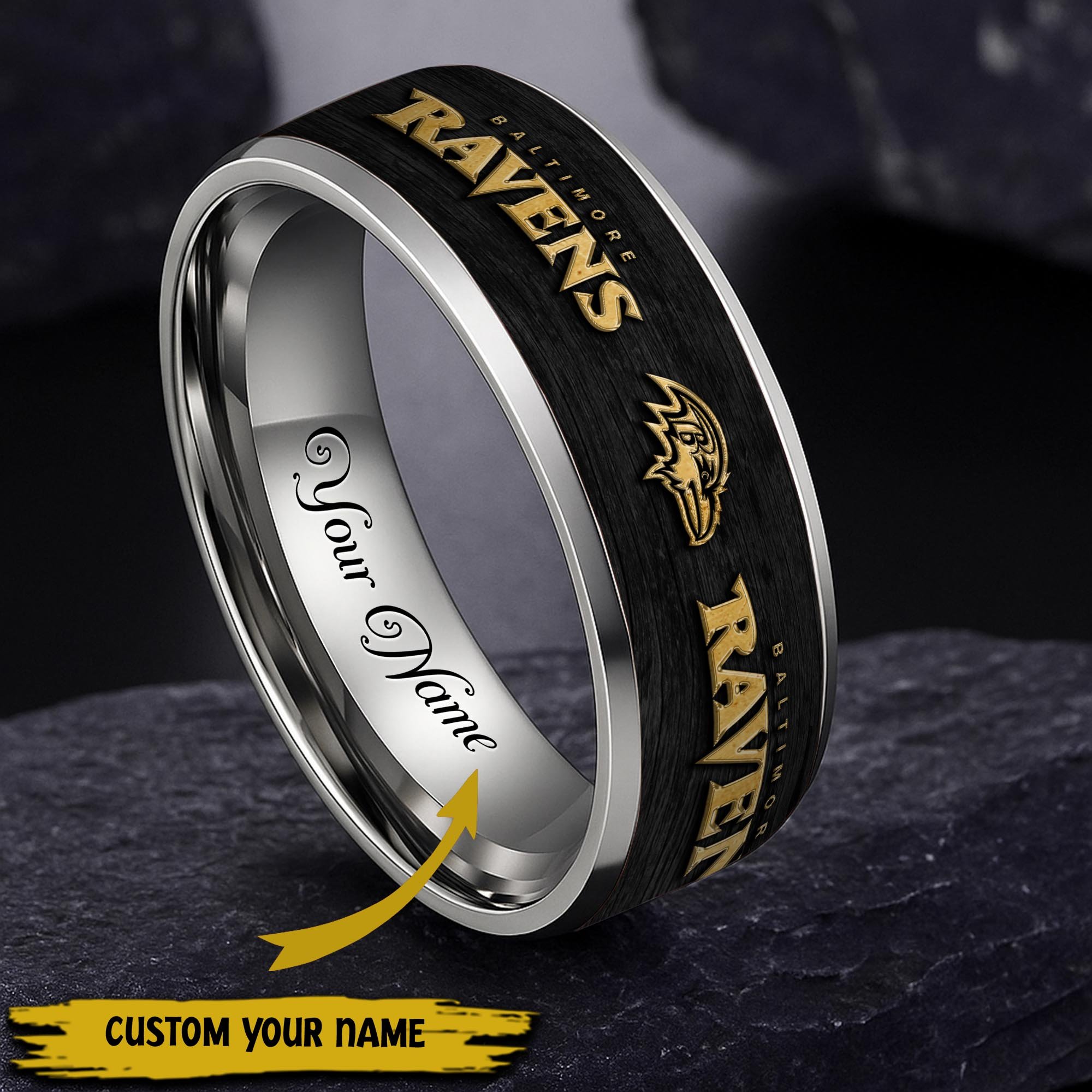 Baltimore Ravens Stainless Steel Rings Comes With Box Custom Your Name 2025 Versions, Gifts For Fan