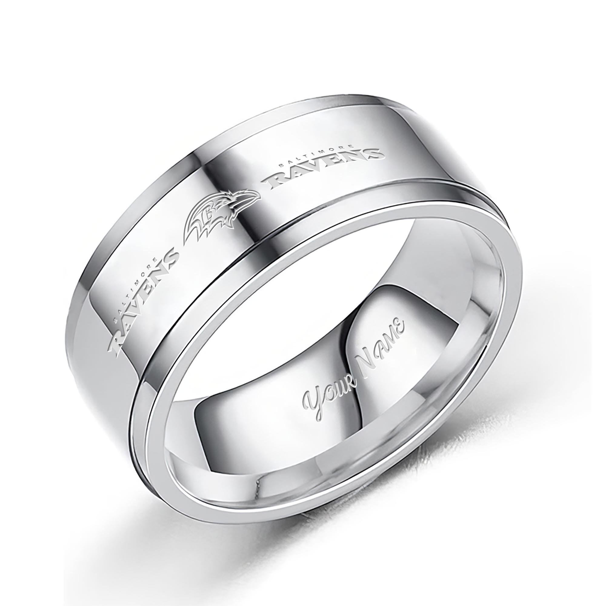 Baltimore Ravens Stainless Steel Rings Comes With Box Custom Your Name 2025 Versions, Gifts For Fan