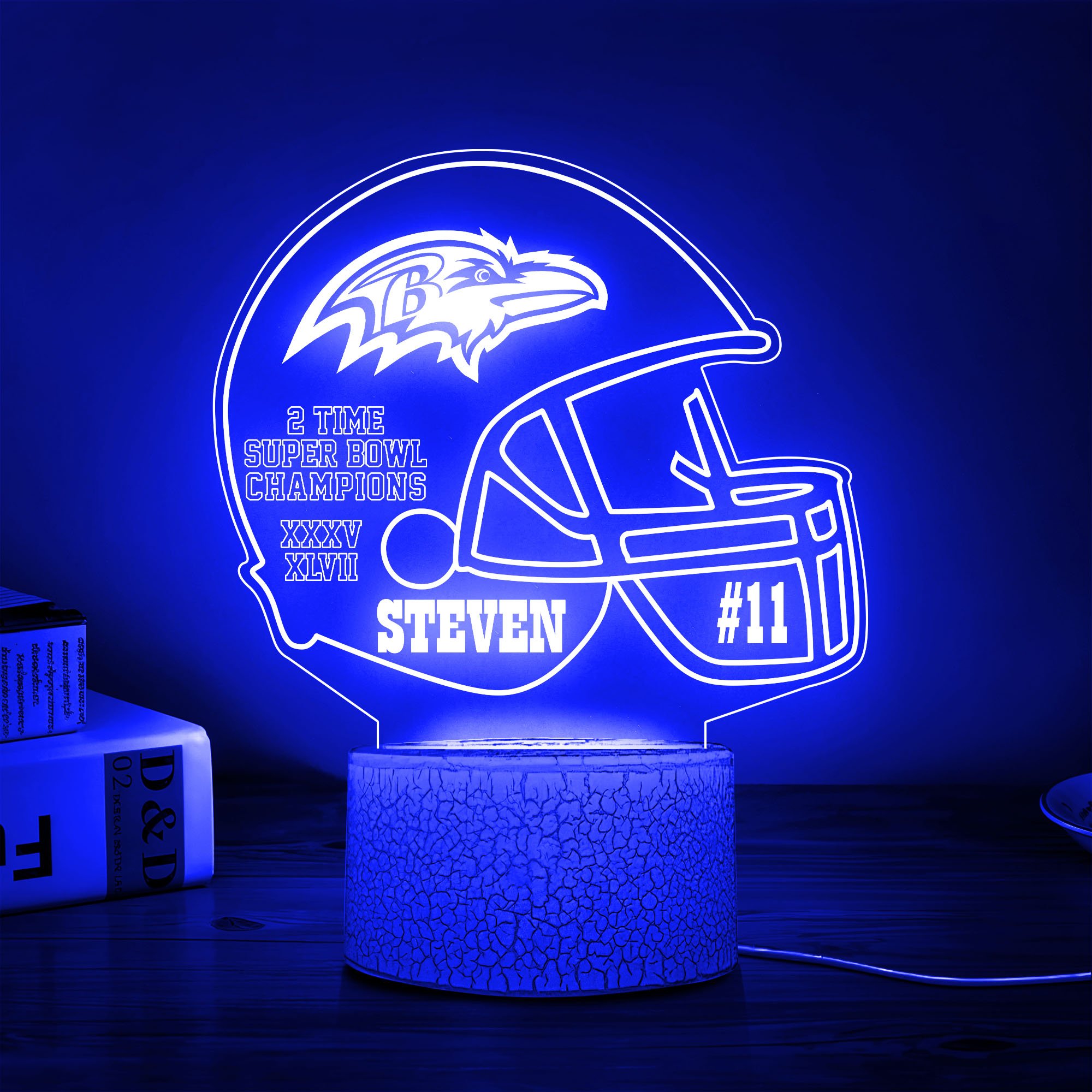 Baltimore Ravens Team 3D Led Lamp Custom Number And Name, Led Lamp For Sport Fans 