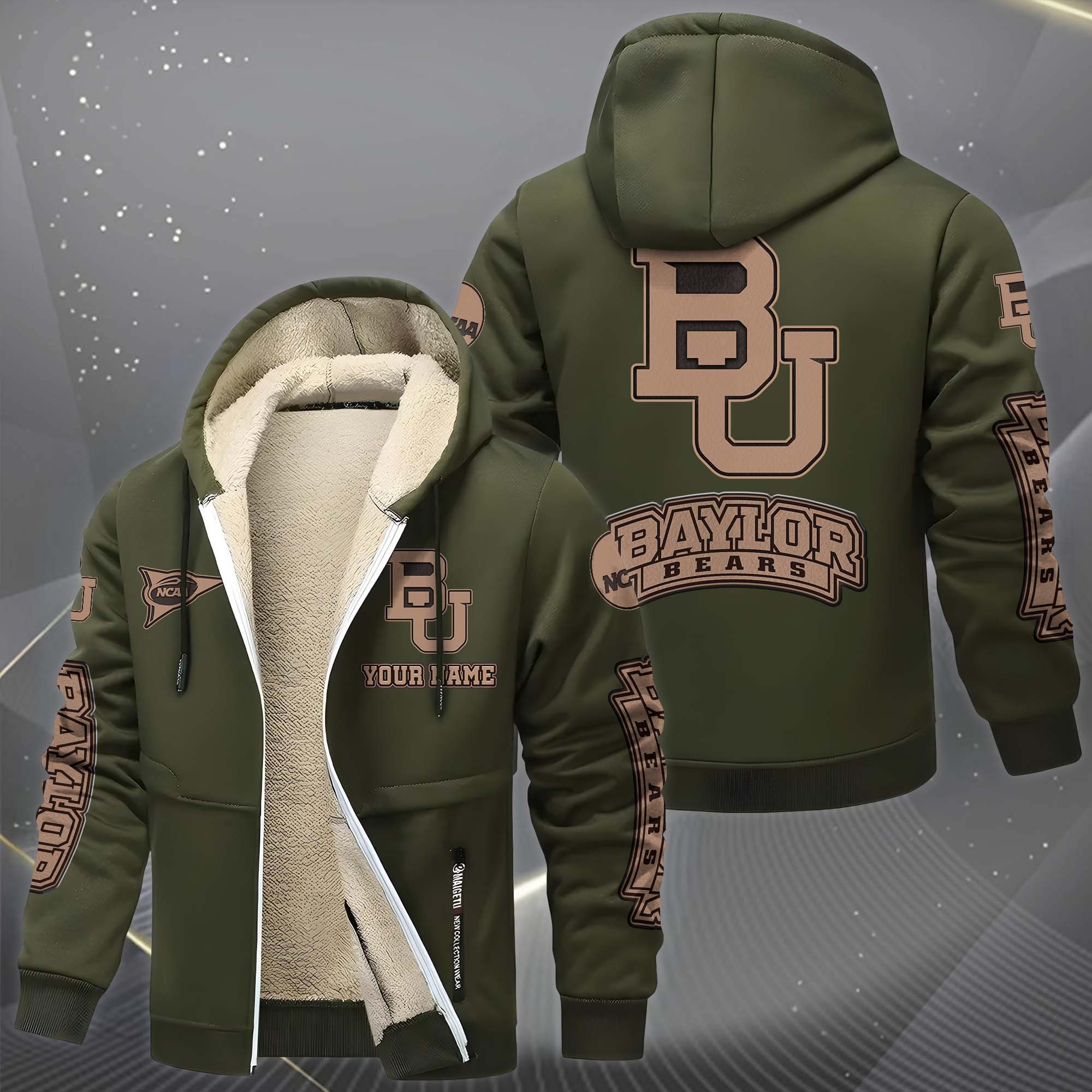 Baylor Bears Hoodie Zip Velvet Coat Custom Your Name, Sport Jacket, Gifts For Fan