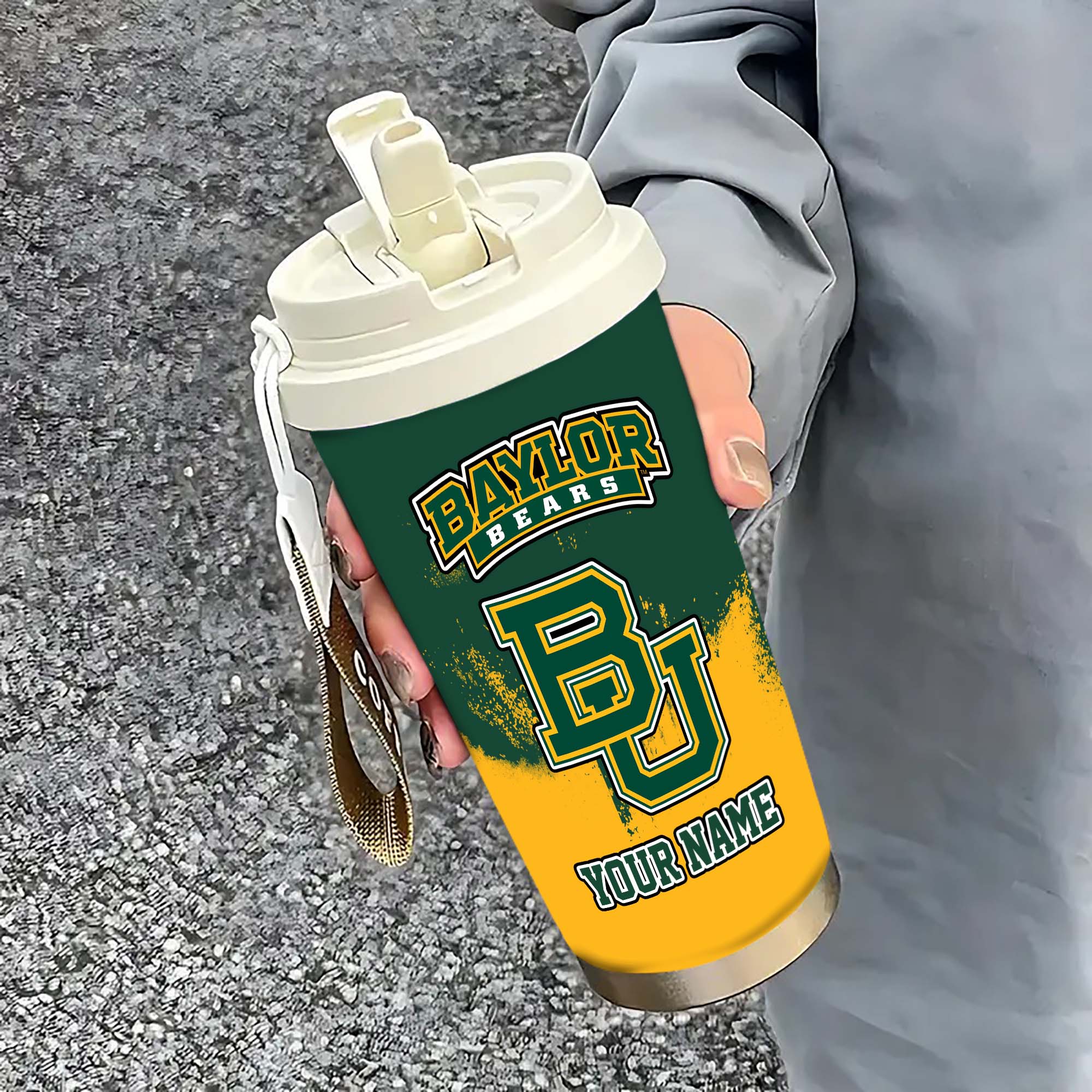 Baylor Bears Insulated Coffee Mug With Straw And Lid, Portable Coffee Travel Mug For Car, Fan Gifts