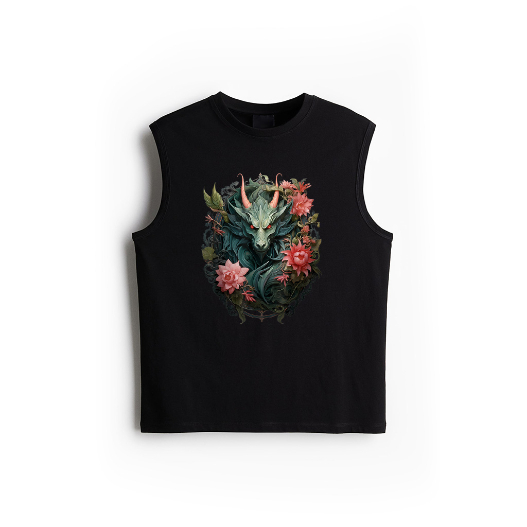 Beautiful Jade Dragon Floral Art Noveau Tank Top