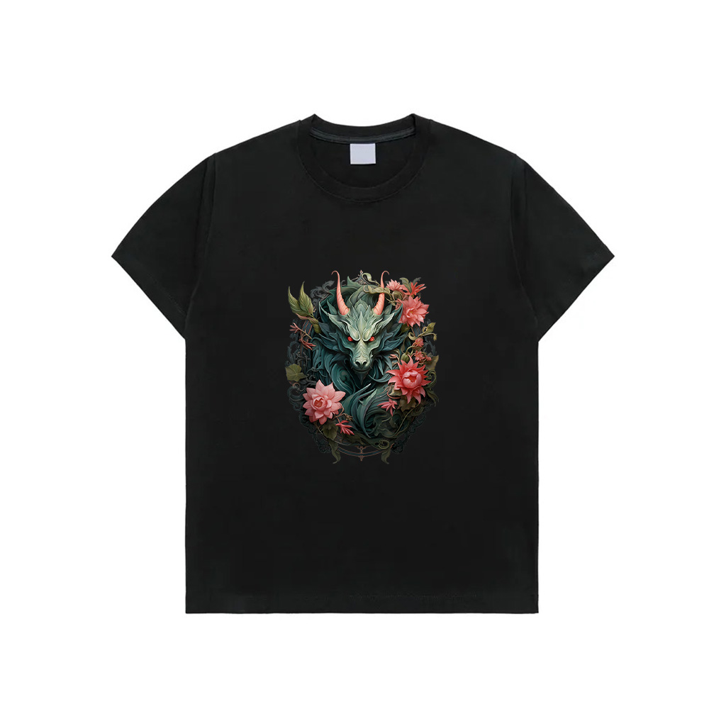 Beautiful Jade Dragon Floral Art Noveau T-Shirt