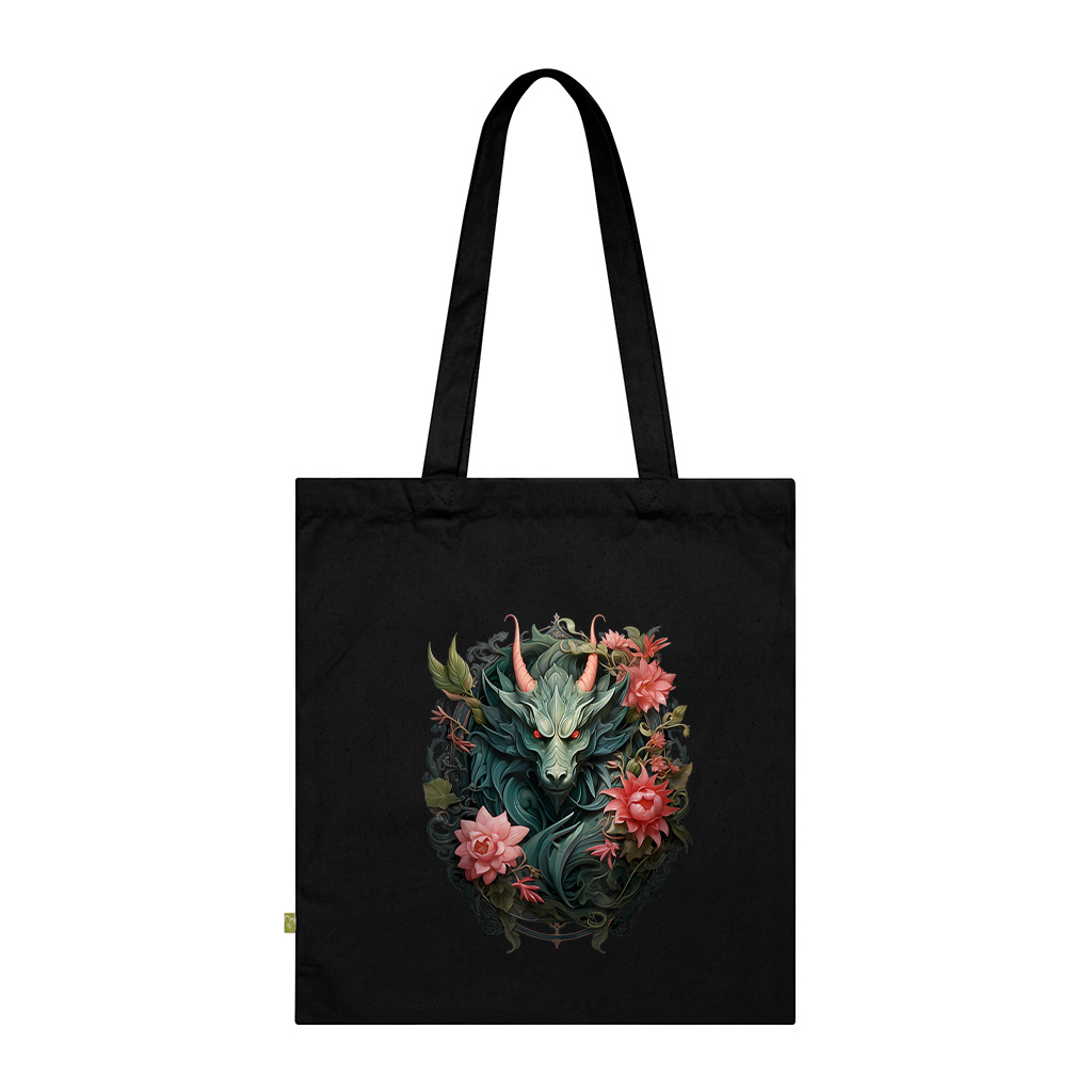 Beautiful Jade Dragon Floral Art Noveau Tote Bag