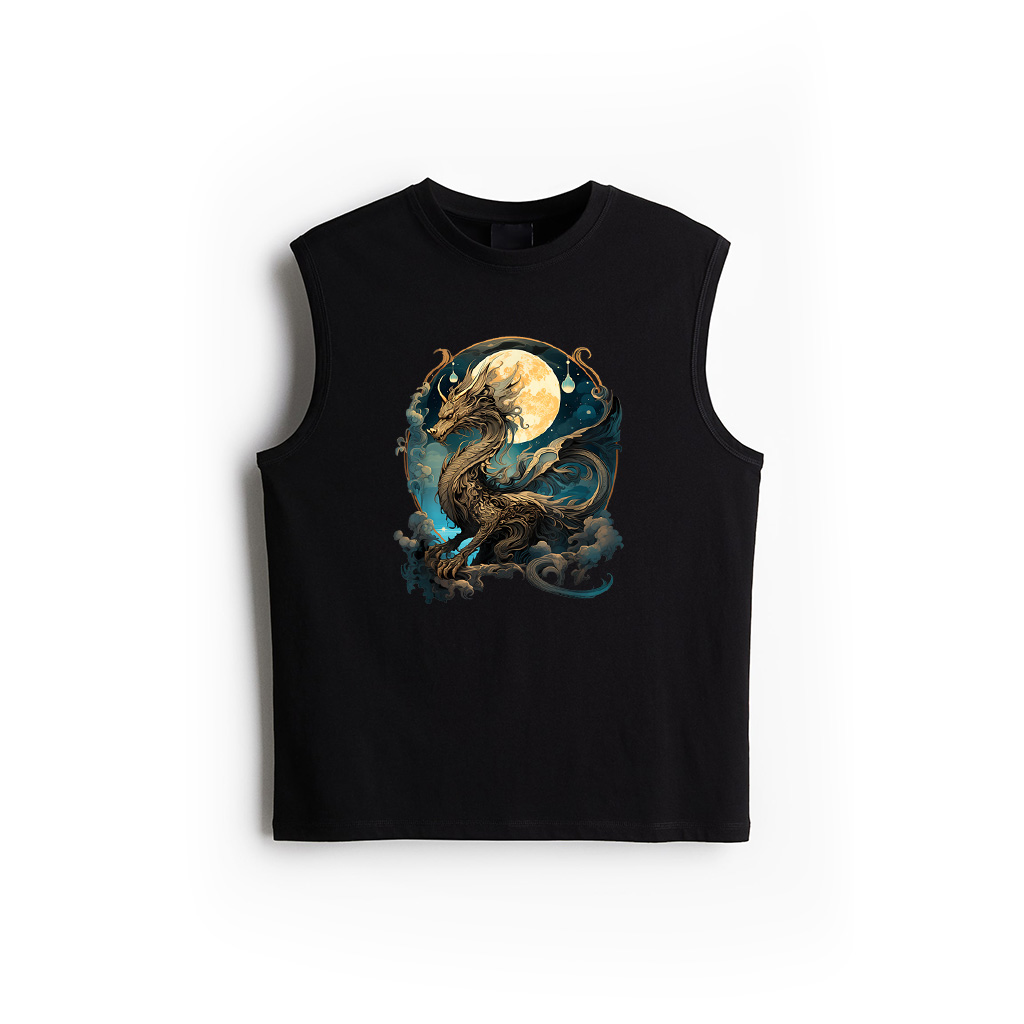 Beautiful Lunar Gold Dragon Floral Art Noveau Tank Top