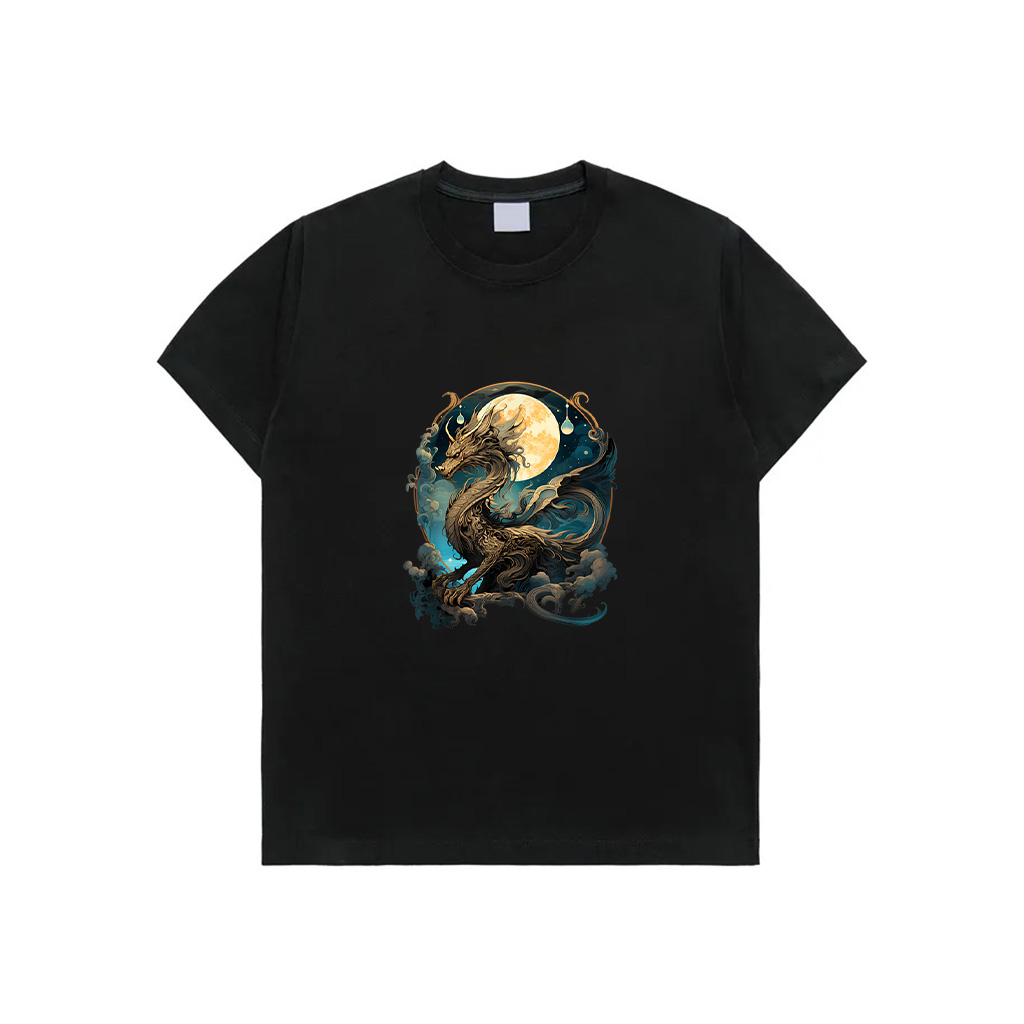 Beautiful Lunar Gold Dragon Floral Art Noveau T-Shirt
