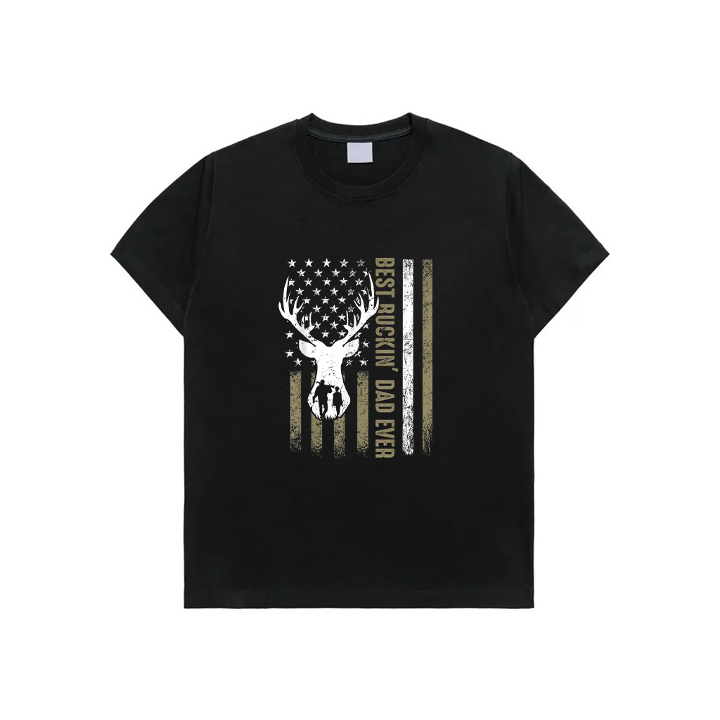 Best Buckin' Dad Ever Deer Hunting Fathers Day American Flag T-Shirt