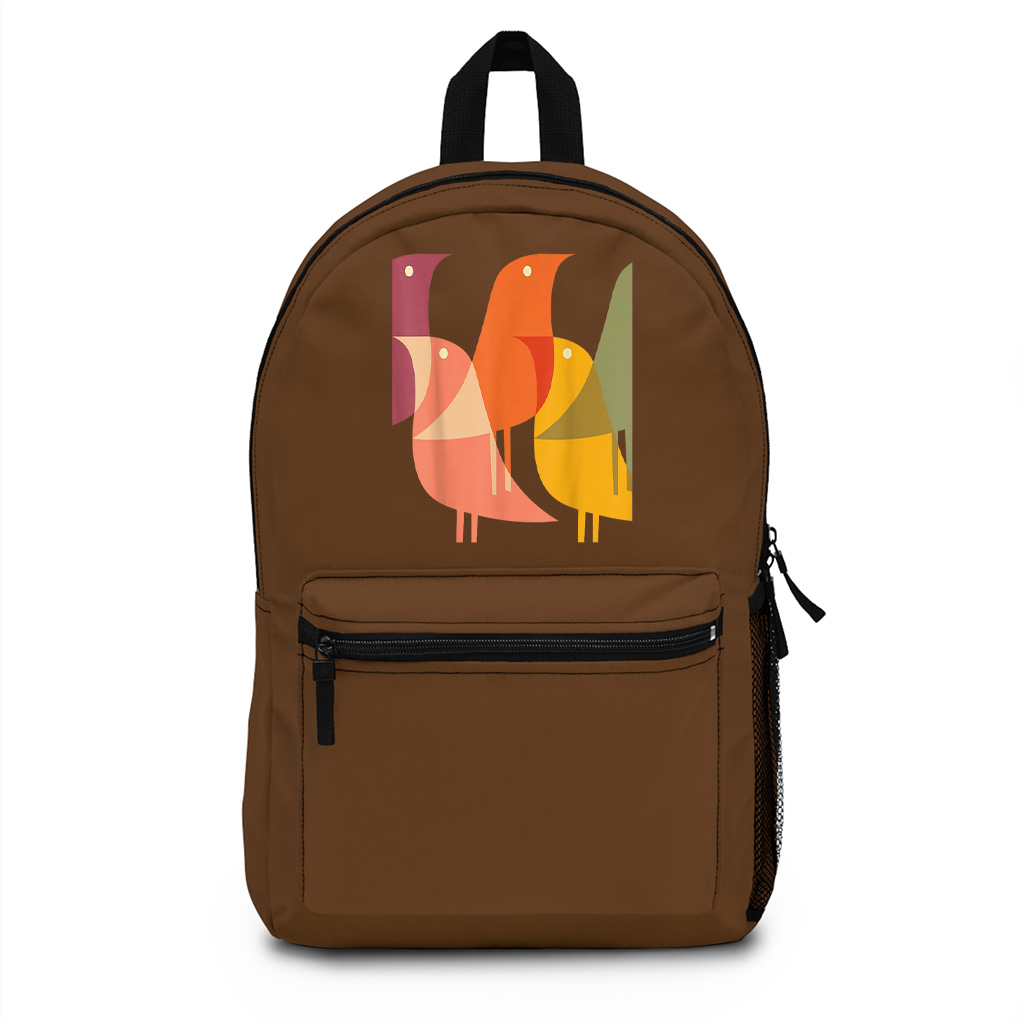Bird Print Art Deco 60S Style Minimal Hippy Retro Cool Backpack - Image 4