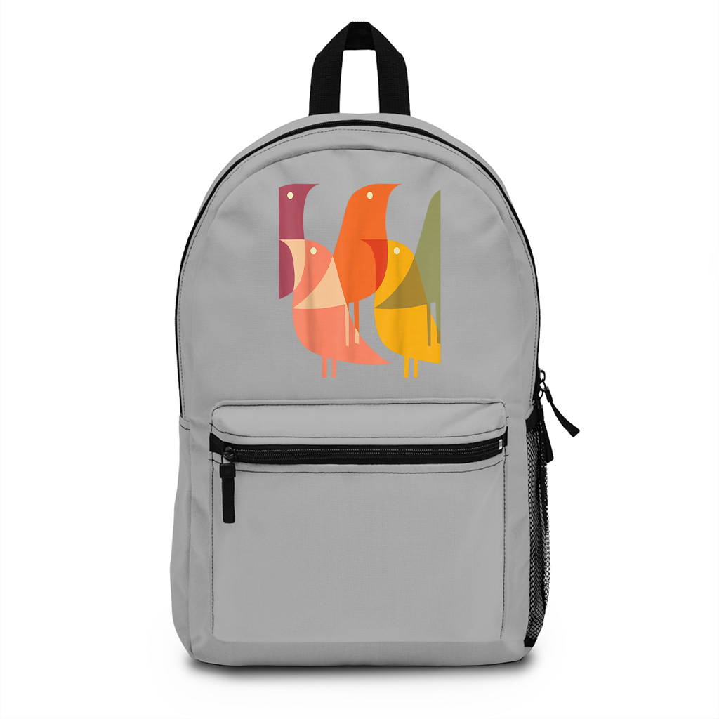 Bird Print Art Deco 60S Style Minimal Hippy Retro Cool Backpack - Image 5