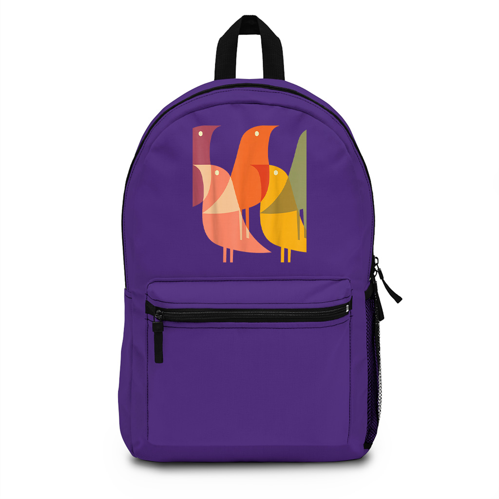 Bird Print Art Deco 60S Style Minimal Hippy Retro Cool Backpack - Image 6