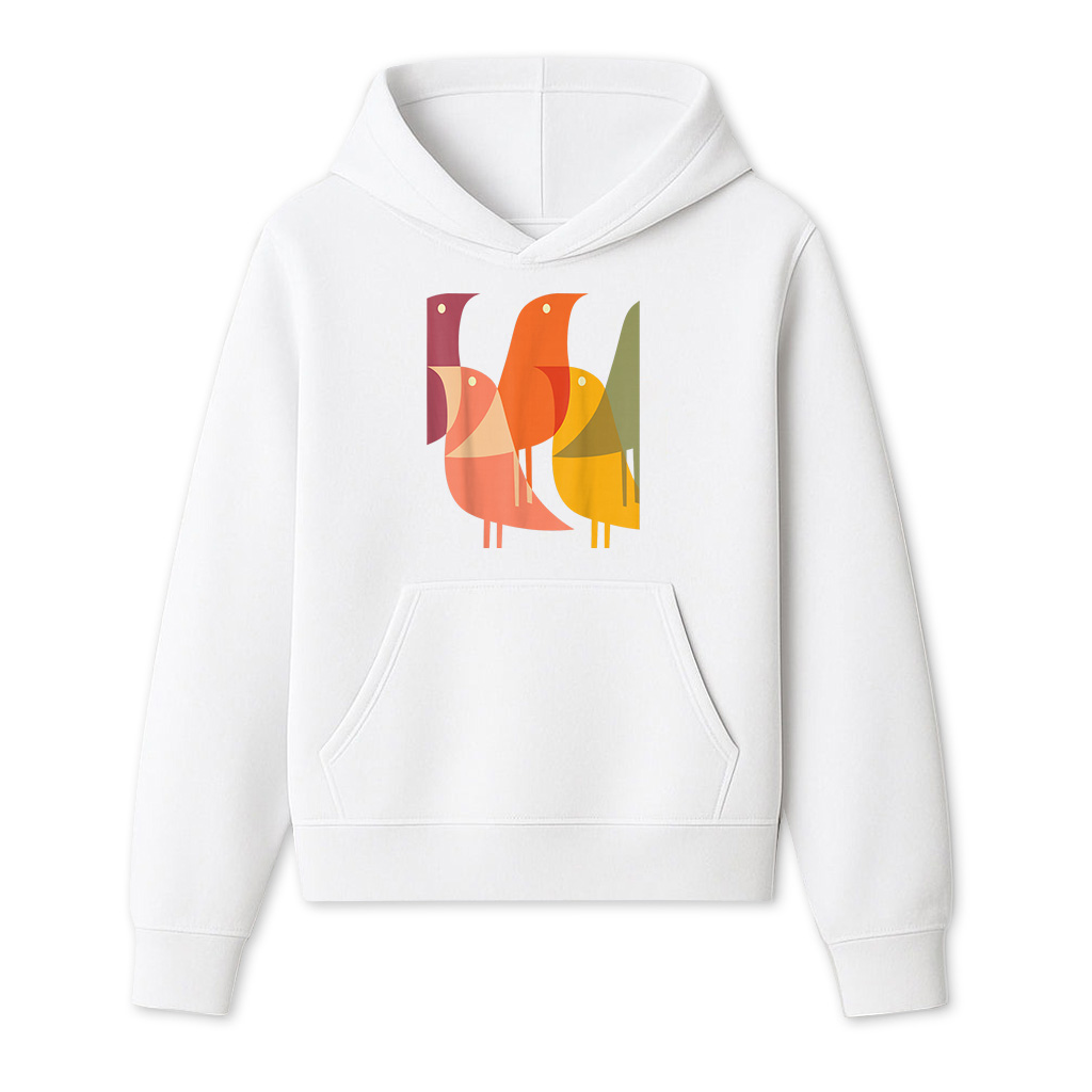 Bird Print Art Deco 60S Style Minimal Hippy Retro Cool Hoodie