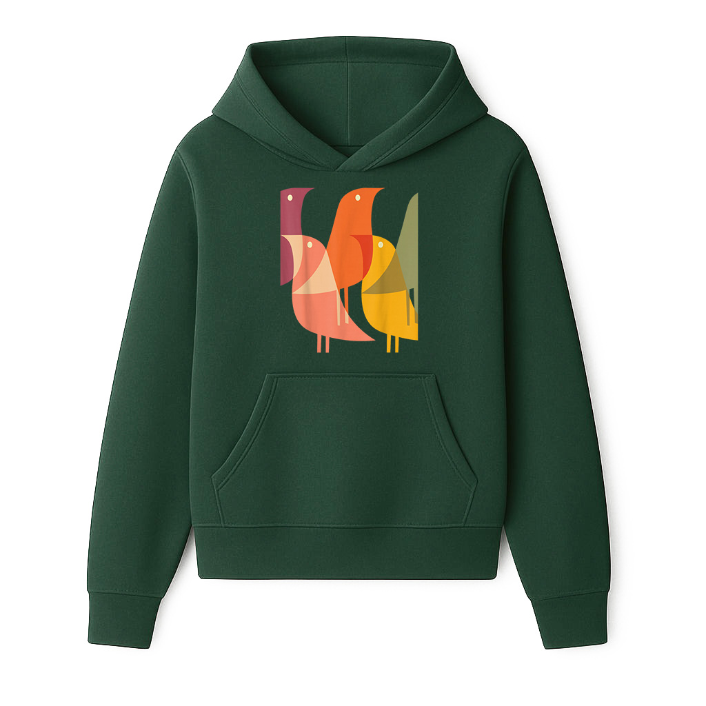 Bird Print Art Deco 60S Style Minimal Hippy Retro Cool Hoodie - Image 3