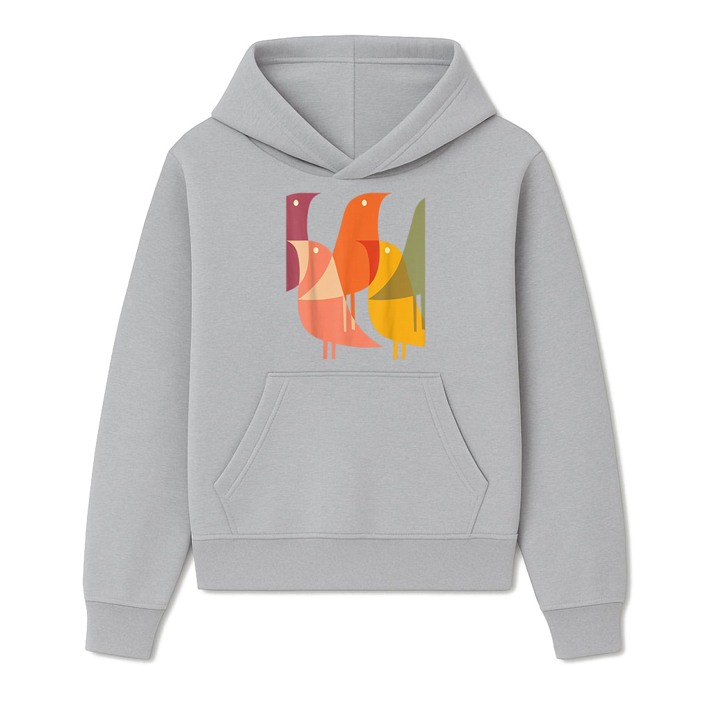 Bird Print Art Deco 60S Style Minimal Hippy Retro Cool Hoodie - Image 4