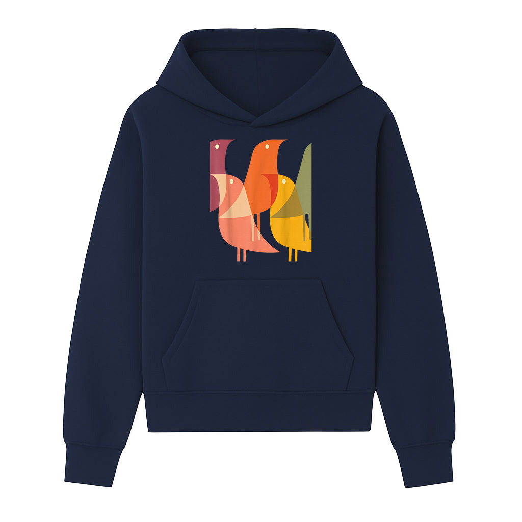 Bird Print Art Deco 60S Style Minimal Hippy Retro Cool Hoodie - Image 5
