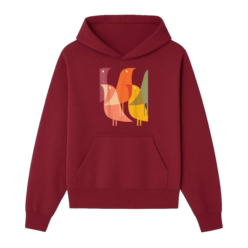Bird Print Art Deco 60S Style Minimal Hippy Retro Cool Hoodie - Image 6