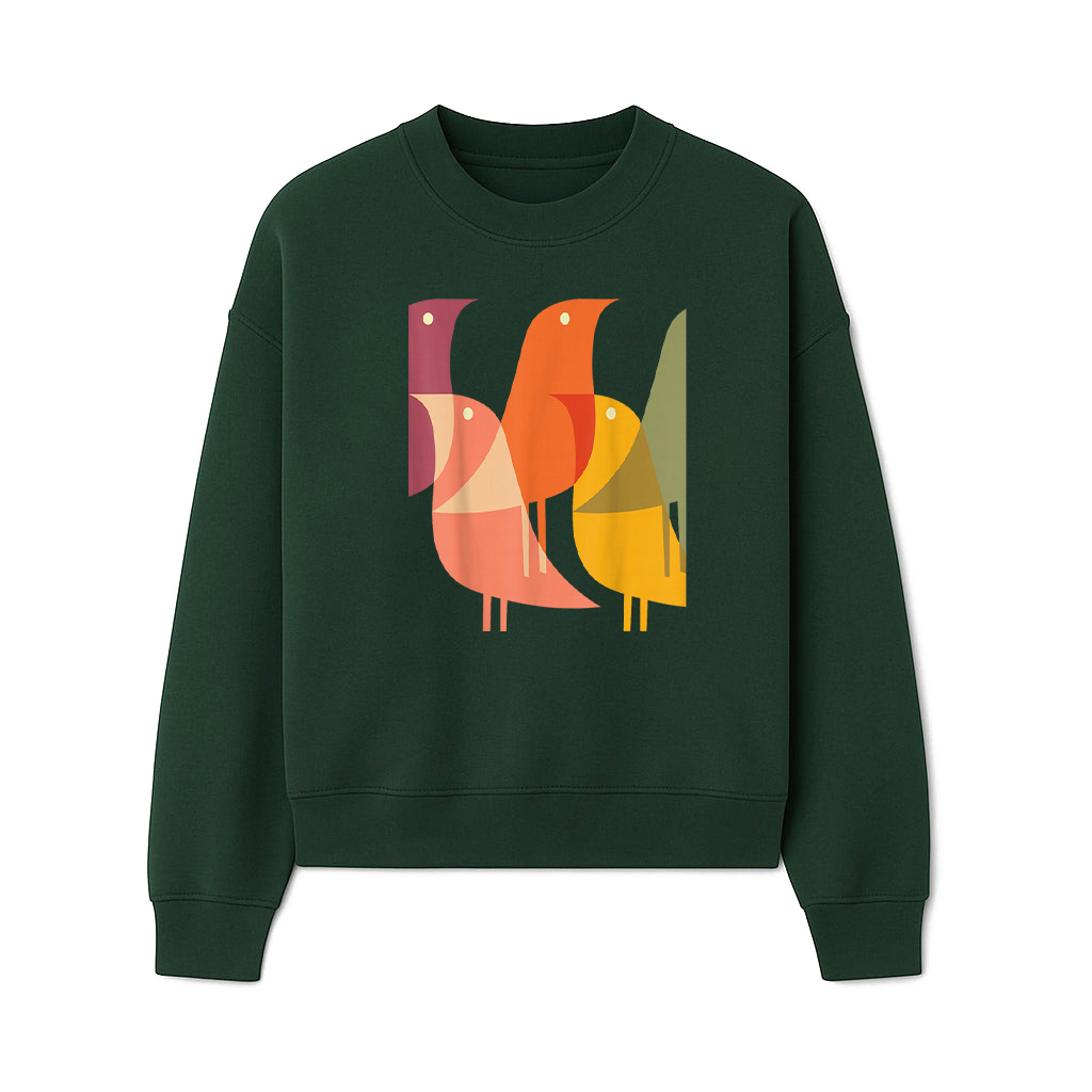 Bird Print Art Deco 60S Style Minimal Hippy Retro Cool Sweatshirts - Image 3