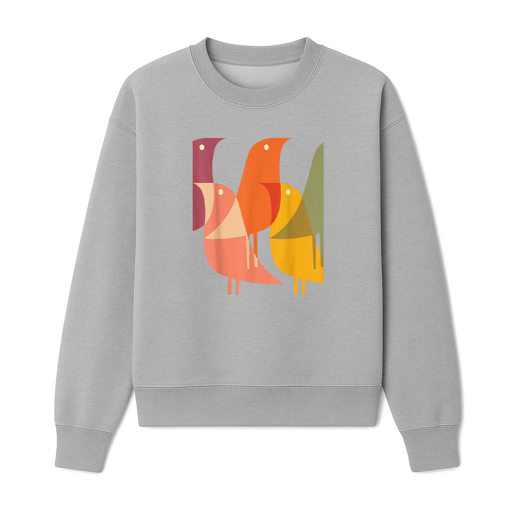 Bird Print Art Deco 60S Style Minimal Hippy Retro Cool Sweatshirts - Image 4